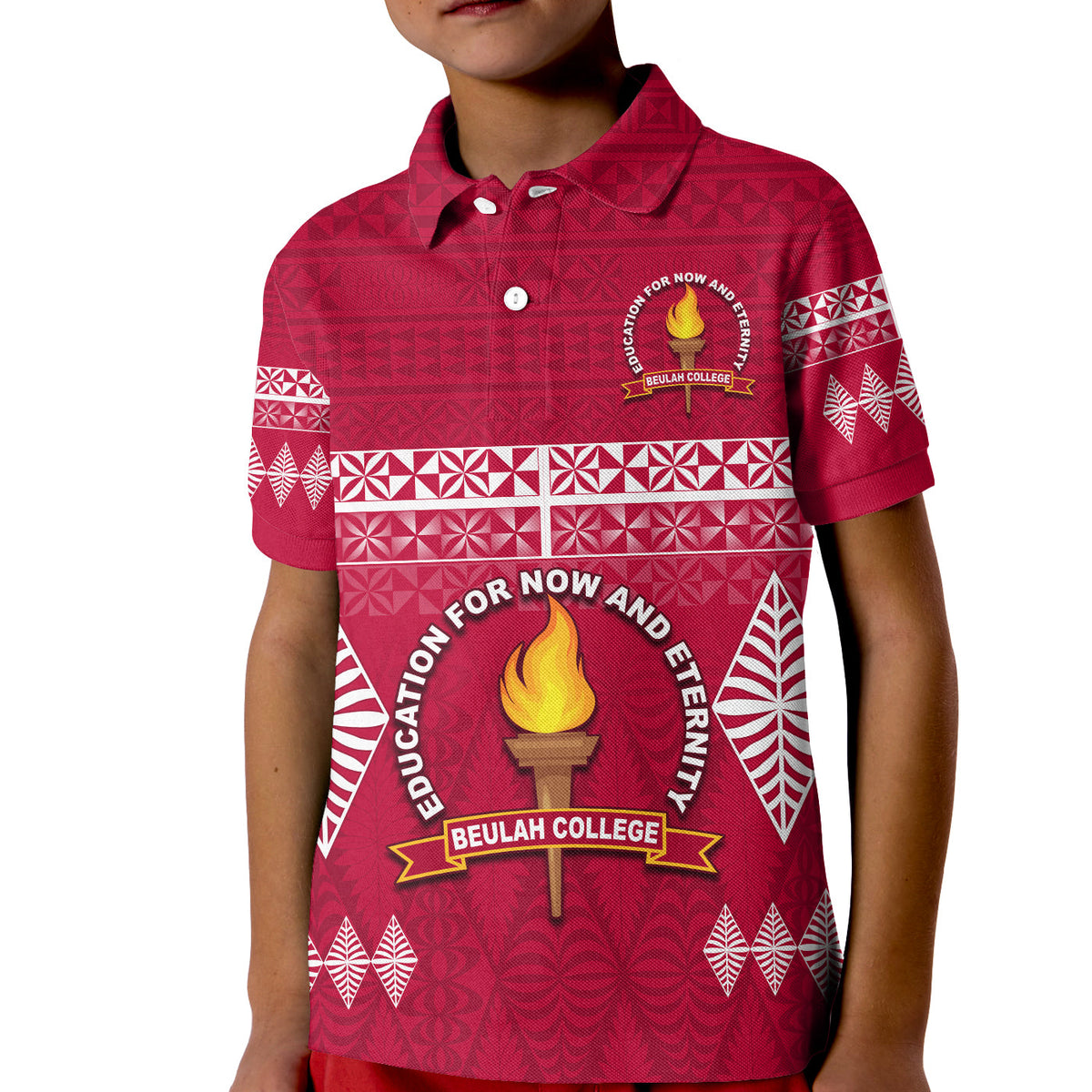 (Custom Text and Number) Beulah College Polo Shirt KID Ngatu Pattern Tonga LT13 - Polynesian Pride