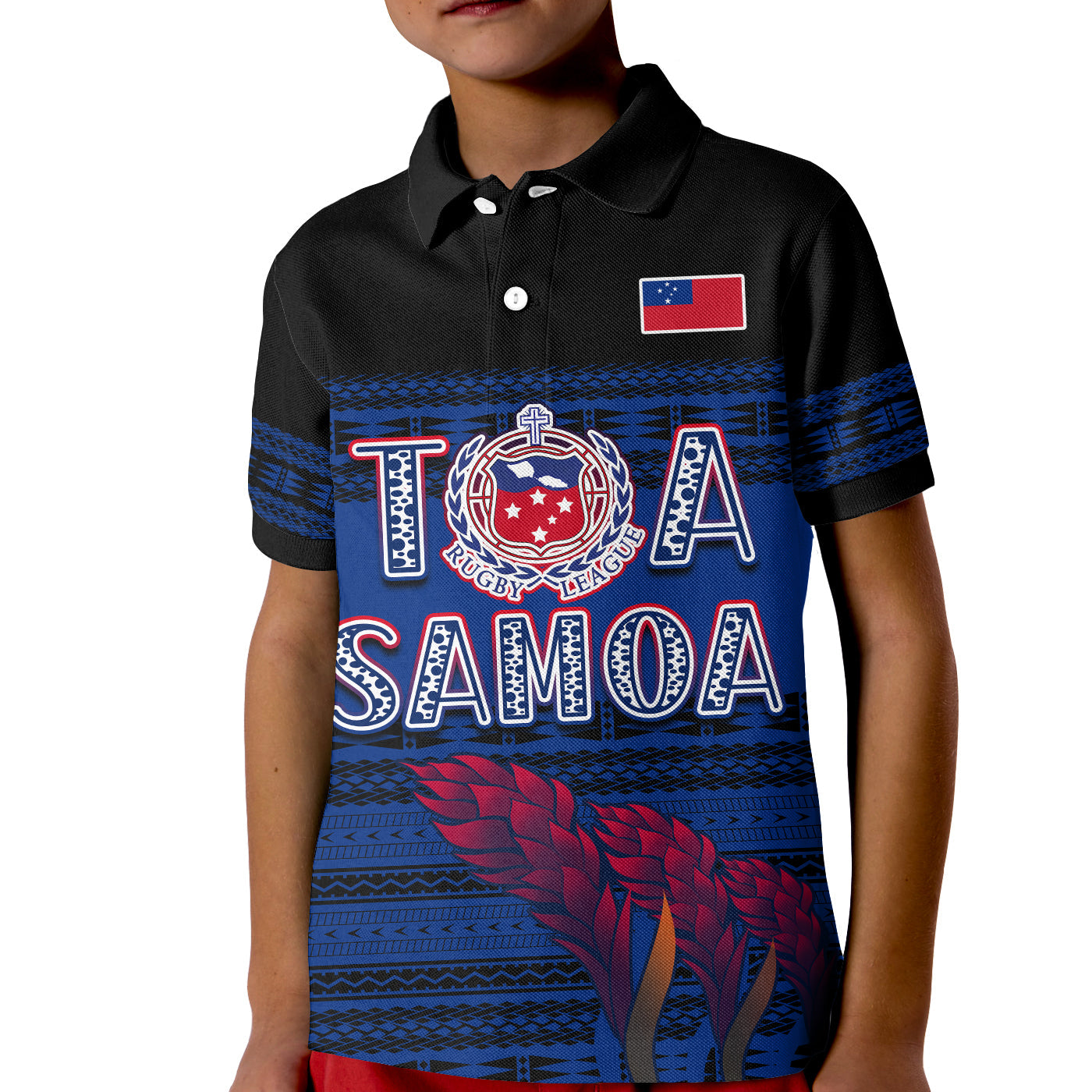 Toa Samoa Rugby Polo Shirt KID Uso Aso Uma Go Champions Blue LT13 Kid Blue - Polynesian Pride