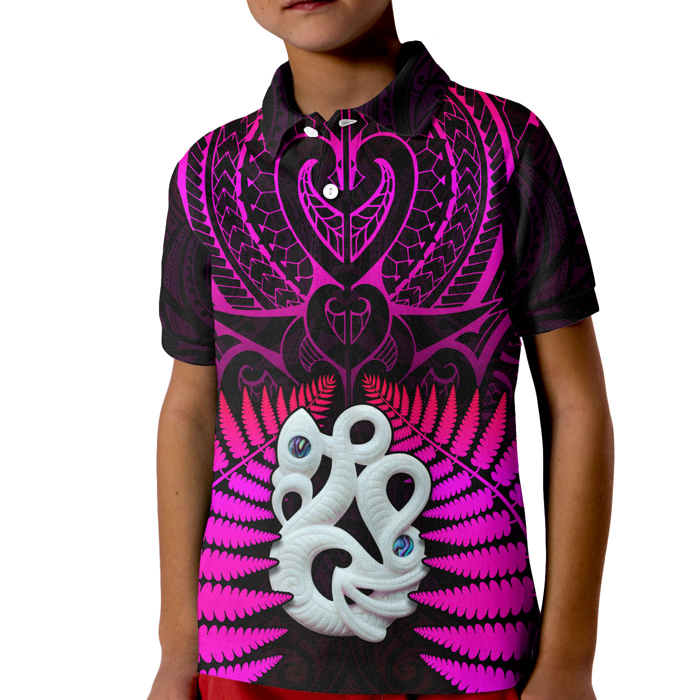 Aotearoa Fern Polo Shirt KID New Zealand Hei Tiki Purple Style LT13 Kid Purple - Polynesian Pride