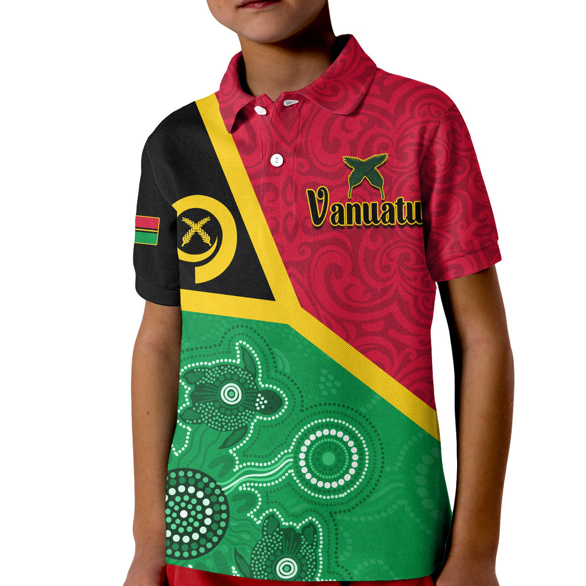 (Custom Personalised) Vanuatu Polo Shirt KID Aboriginal Turtle Mix Sand Drawing LT13 - Polynesian Pride