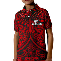 New Zealand Silver Fern Rugby Polo Shirt All Black Red NZ Maori Pattern LT13 - Polynesian Pride