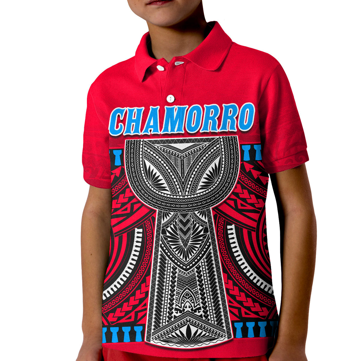 (Custom Personalised) Guam Chamorro Polo Shirt KID Latte Stone Red Polynesian Haligi LT13 - Polynesian Pride