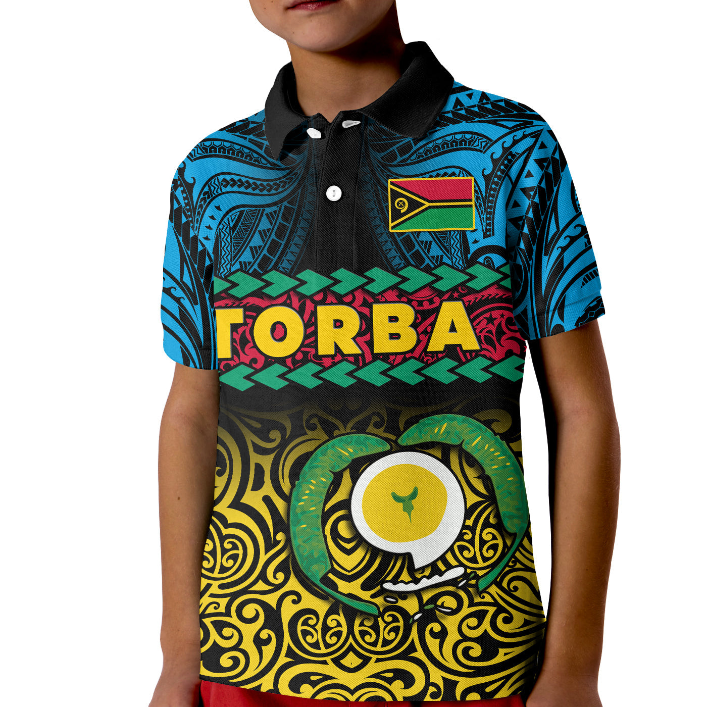 Torba Province Polo Shirt KID Vanuatu Pig Tusk Polynesian Flag Style LT14 Kid Black - Polynesian Pride