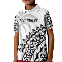 (Custom Text and Number) Fiji Rugby Polo Shirt Fijian Cibi Dance Tapa Pattern White LT14 - Polynesian Pride