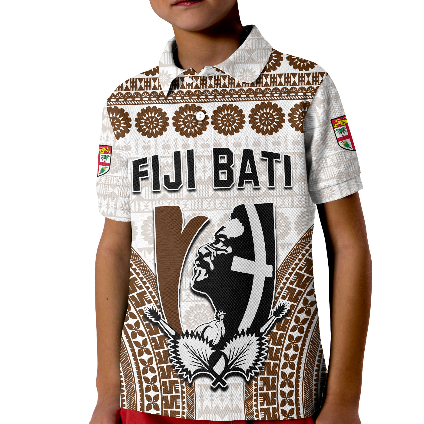 Custom Fiji Rugby Bati Polo Shirt KID Proud Tapa Pattern LT13 Kid White - Polynesian Pride