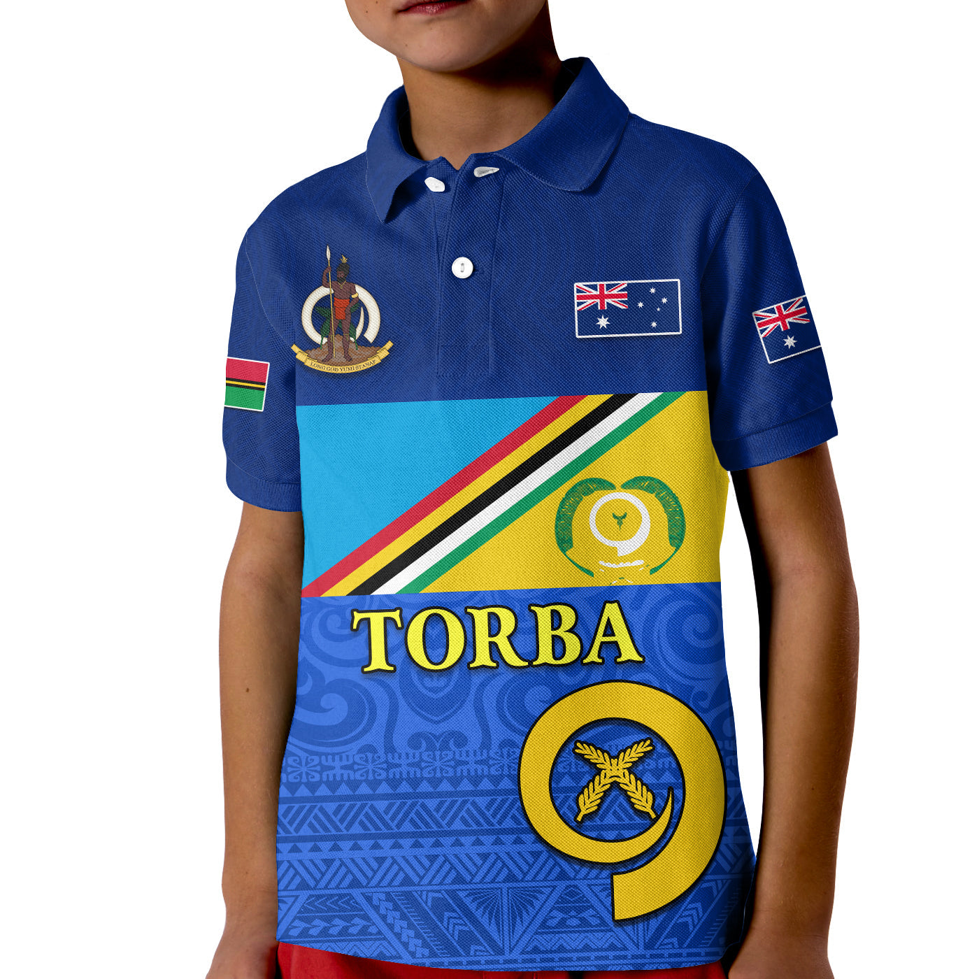 (Custom Personalised) Torba Vanuatu Province Polo Shirt KID Mix Australia Flag LT13 Kid Blue - Polynesian Pride