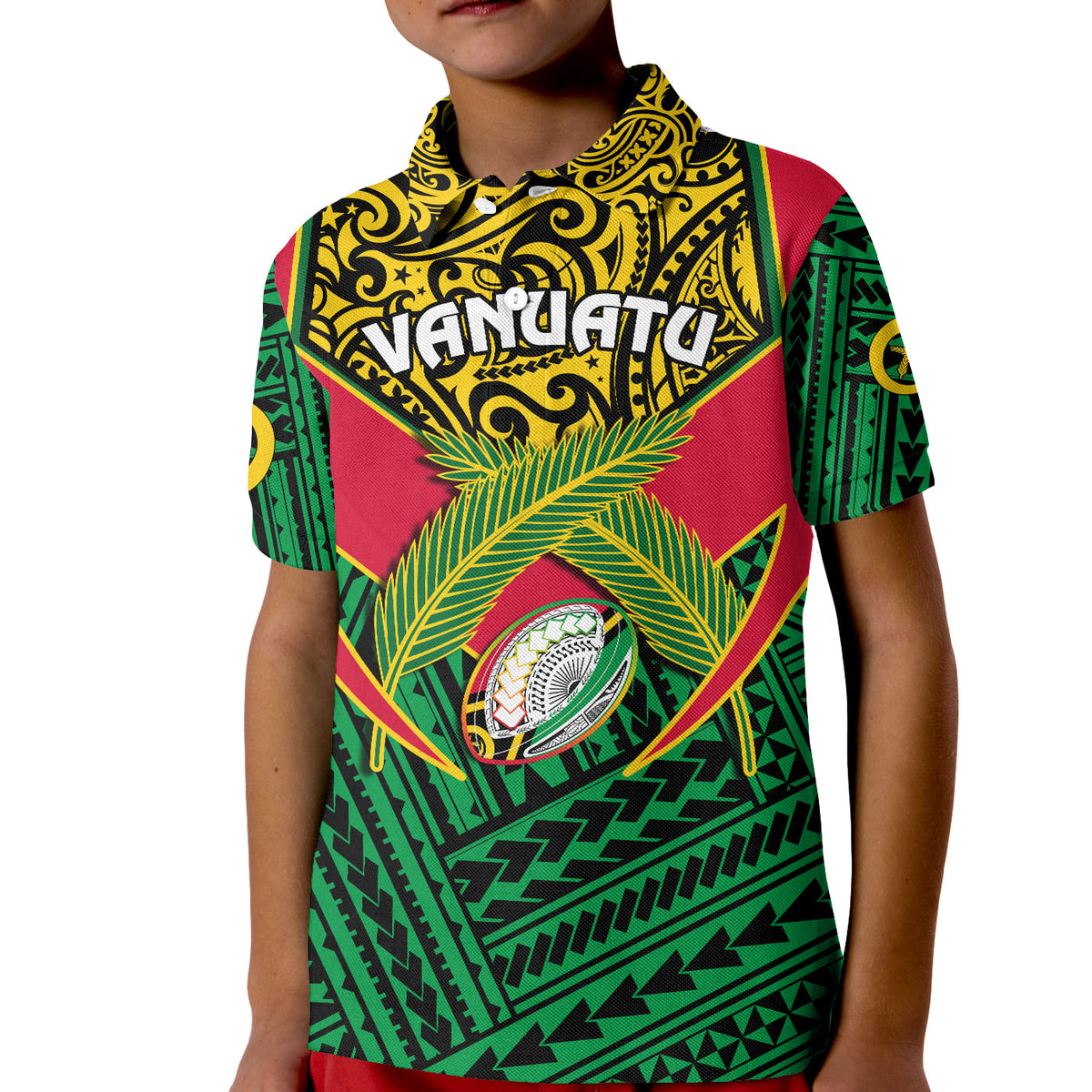 Custom Vanuatu Rugby Polo Shirt KID Coat Of Arms Polynesian Pattern LT14 - Polynesian Pride