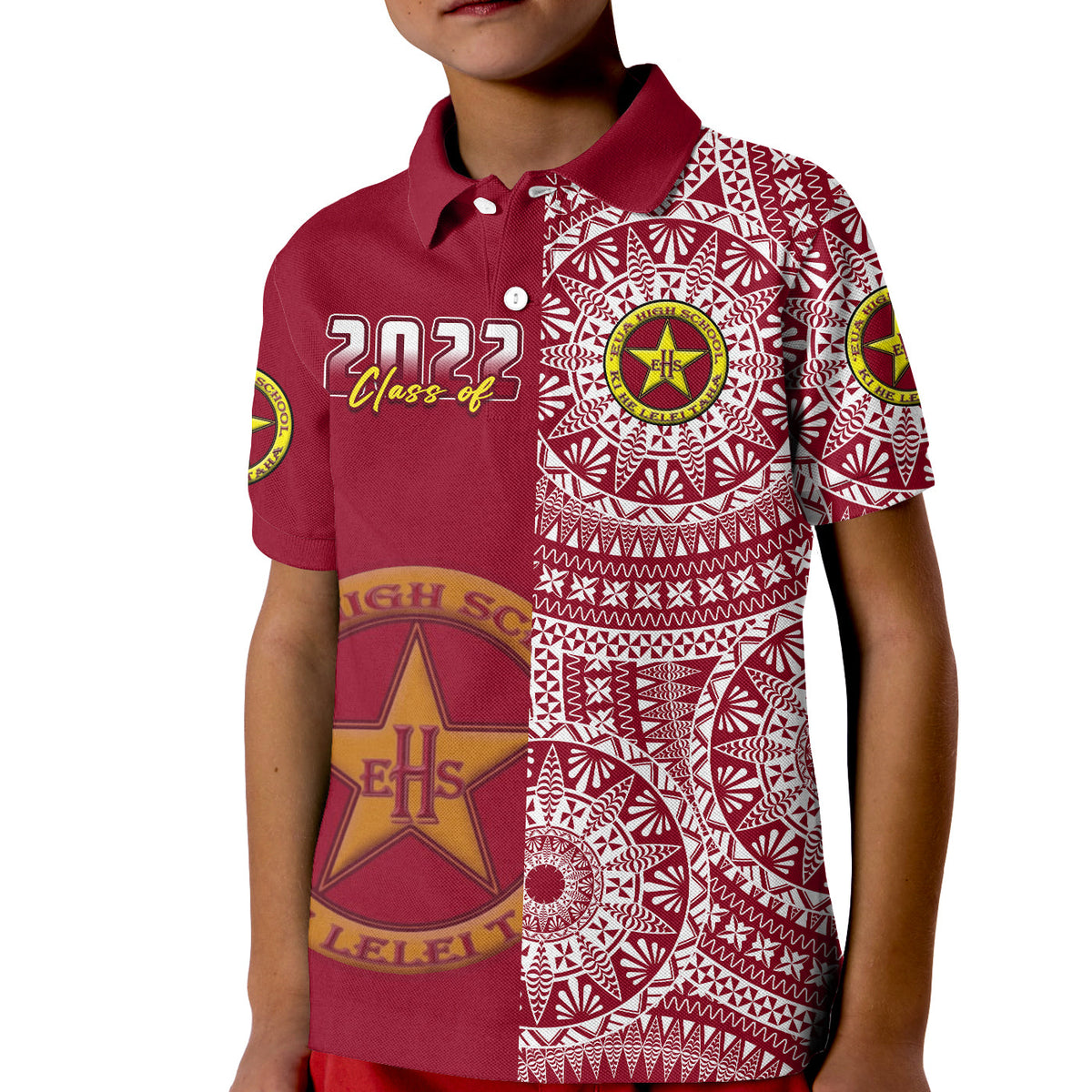 (Custom Text And Number) Tonga Eua High School Polo Shirt KID Class Of Year Tongan Ngatu Pattern LT14 - Polynesian Pride