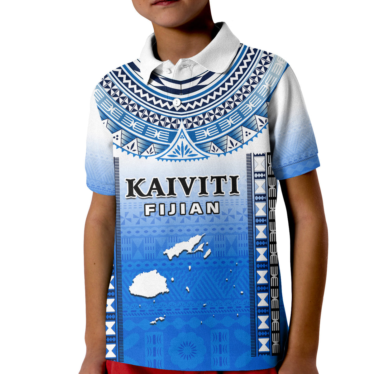 Custom Text and Number Fiji Polo Shirt KID Kaiviti Fijian Special Tapa Pattern LT14 - Polynesian Pride