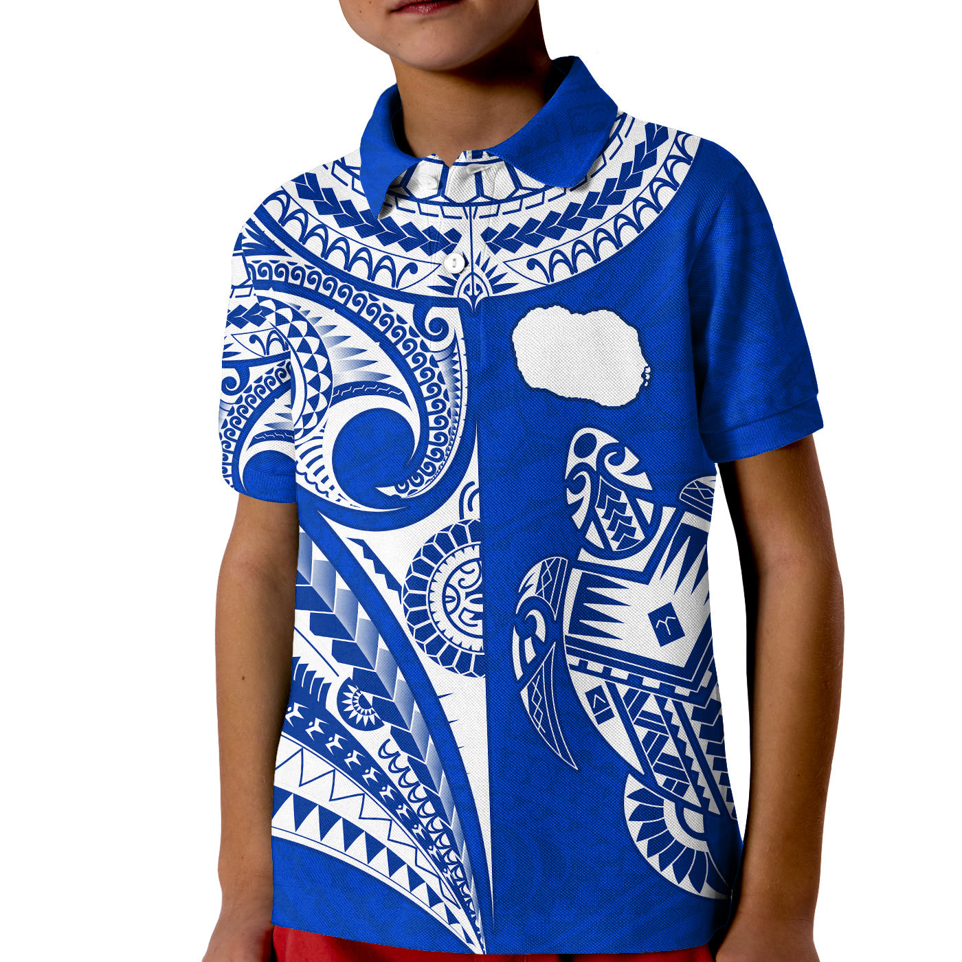 Rarotonga Cook Islands Polo Shirt KID Turtle and Map Style Blue LT13 Kid Blue - Polynesian Pride