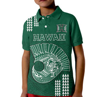 Hawaii Football Polo Shirt KID Kakau Rainbow Warriors Helmet LT14 Kid Green - Polynesian Pride