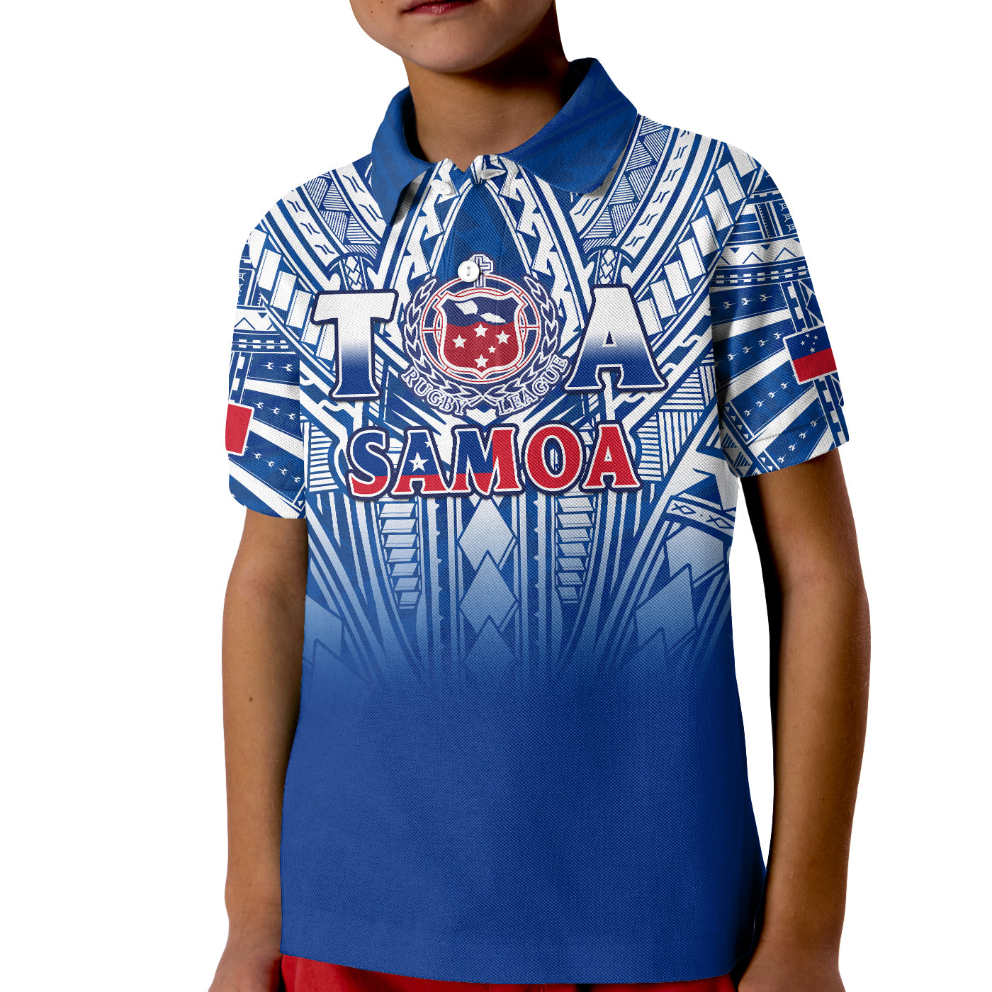 (Custom Text And Number) Samoa Rugby Polo Shirt KID Personalise Toa Samoa Polynesian Pacific Navy Version LT14 Kid Blue - Polynesian Pride