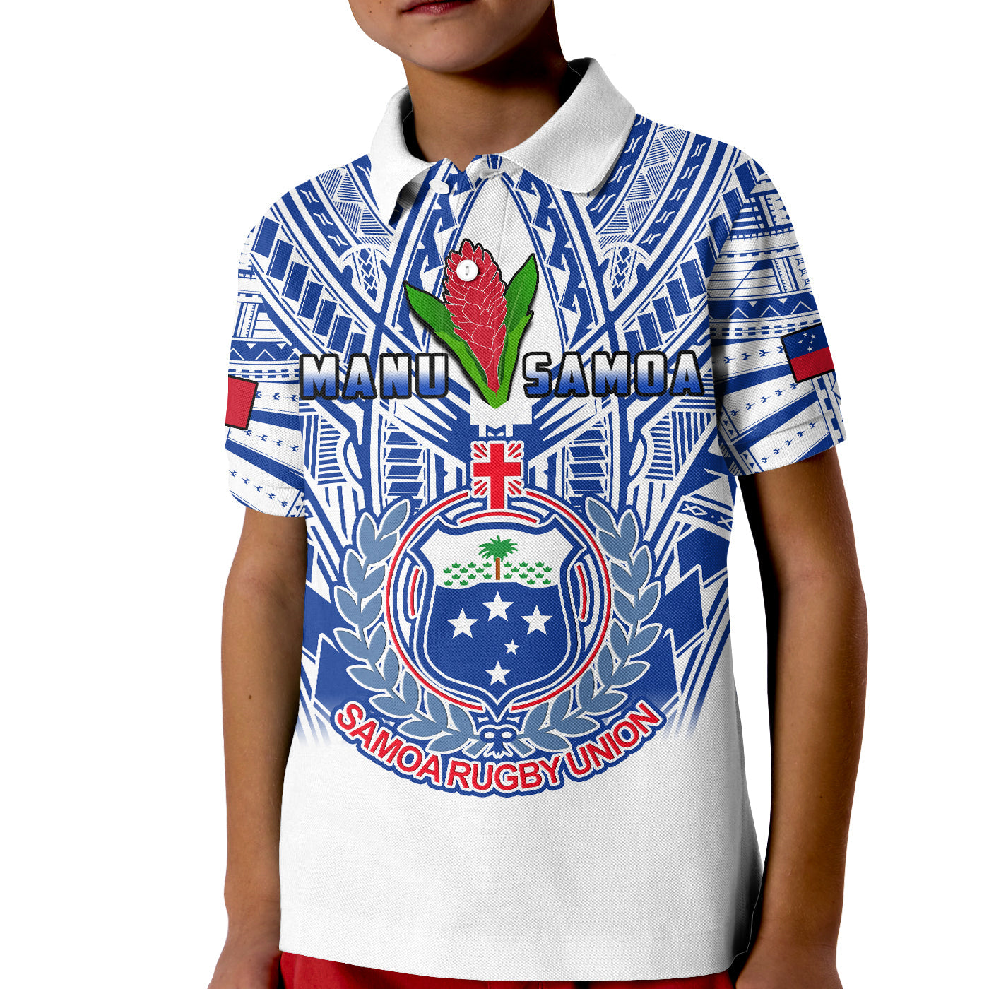 Samoa Rugby Polo Shirt KID Manu Samoa 7s Ginger White Polynesian LT14 Kid White - Polynesian Pride