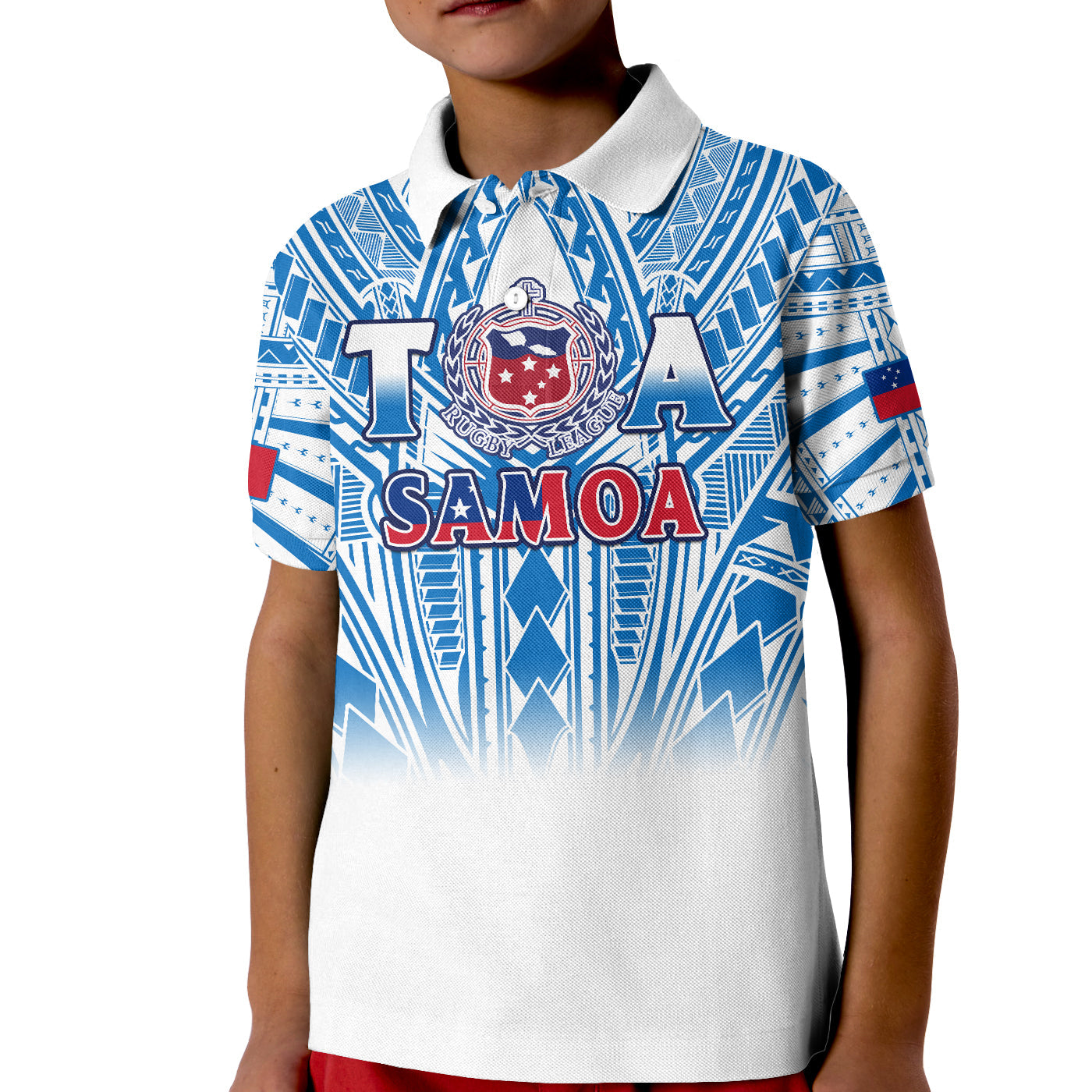 Samoa Rugby Polo Shirt KID Toa Samoa Polynesian Pacific White Version LT14 Kid White - Polynesian Pride