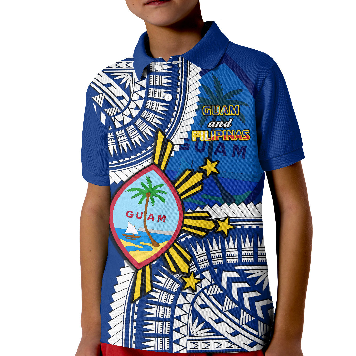 (Custom Personalised) Guam and Philippines Polo Shirt KID Guaman Filipinas Together Blue LT14 Kid Blue - Polynesian Pride