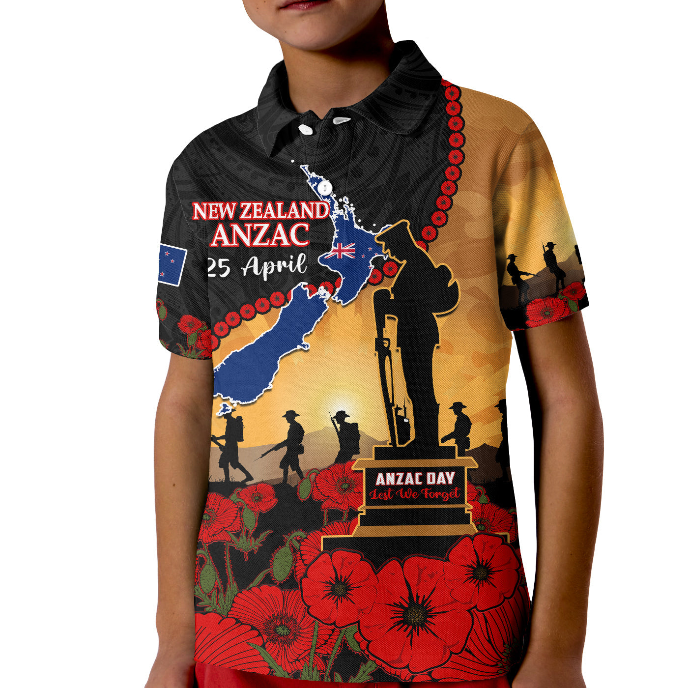 New Zealand ANZAC Polo Shirt - Maori Camouflage Mix Poppies We Will Remember Them LT14 - Polynesian Pride