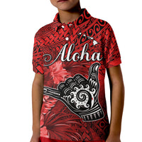 The Shaka Hawaii Polo Shirt KID Tropical Flowers Red Version LT13 Kid Red - Polynesian Pride