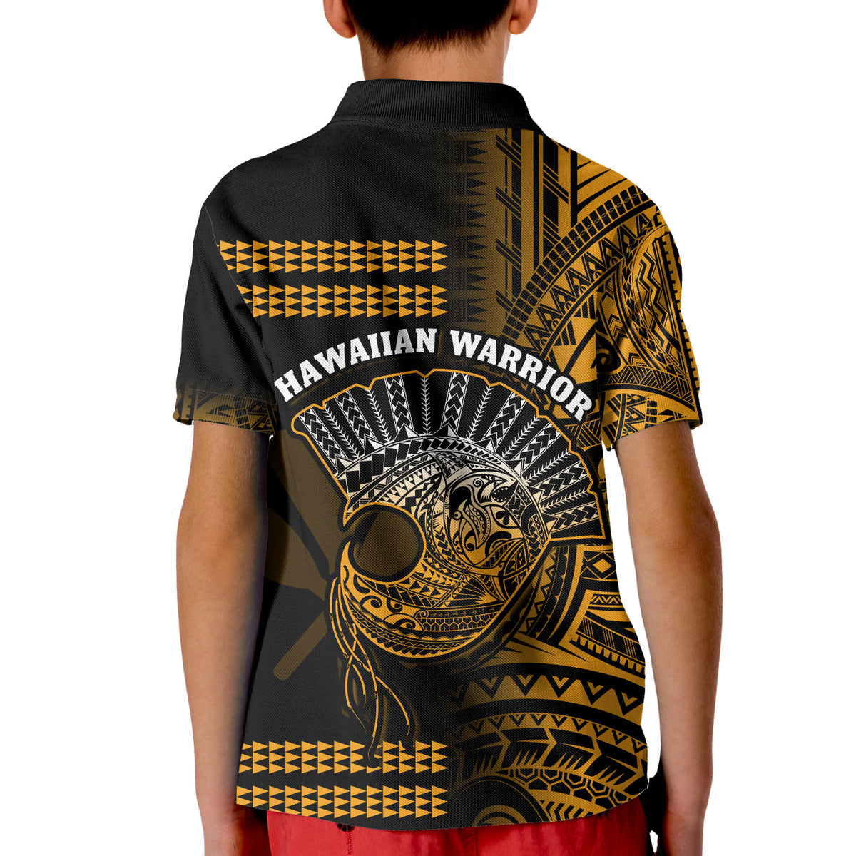 Hawaii Polo Shirt Kakau Warrior Helmet Gradient Gold Polynesian LT14 - Polynesian Pride