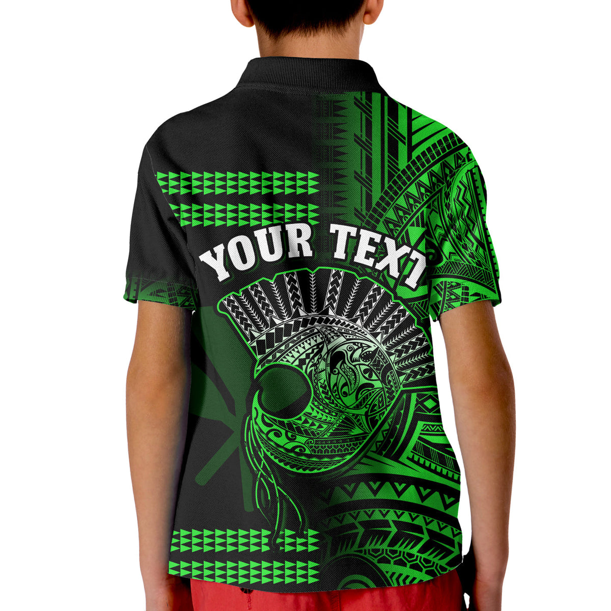 (Custom Personalised) Hawaii Polo Shirt KID Kakau Warrior Helmet Gradient Green Polynesian LT14 - Polynesian Pride