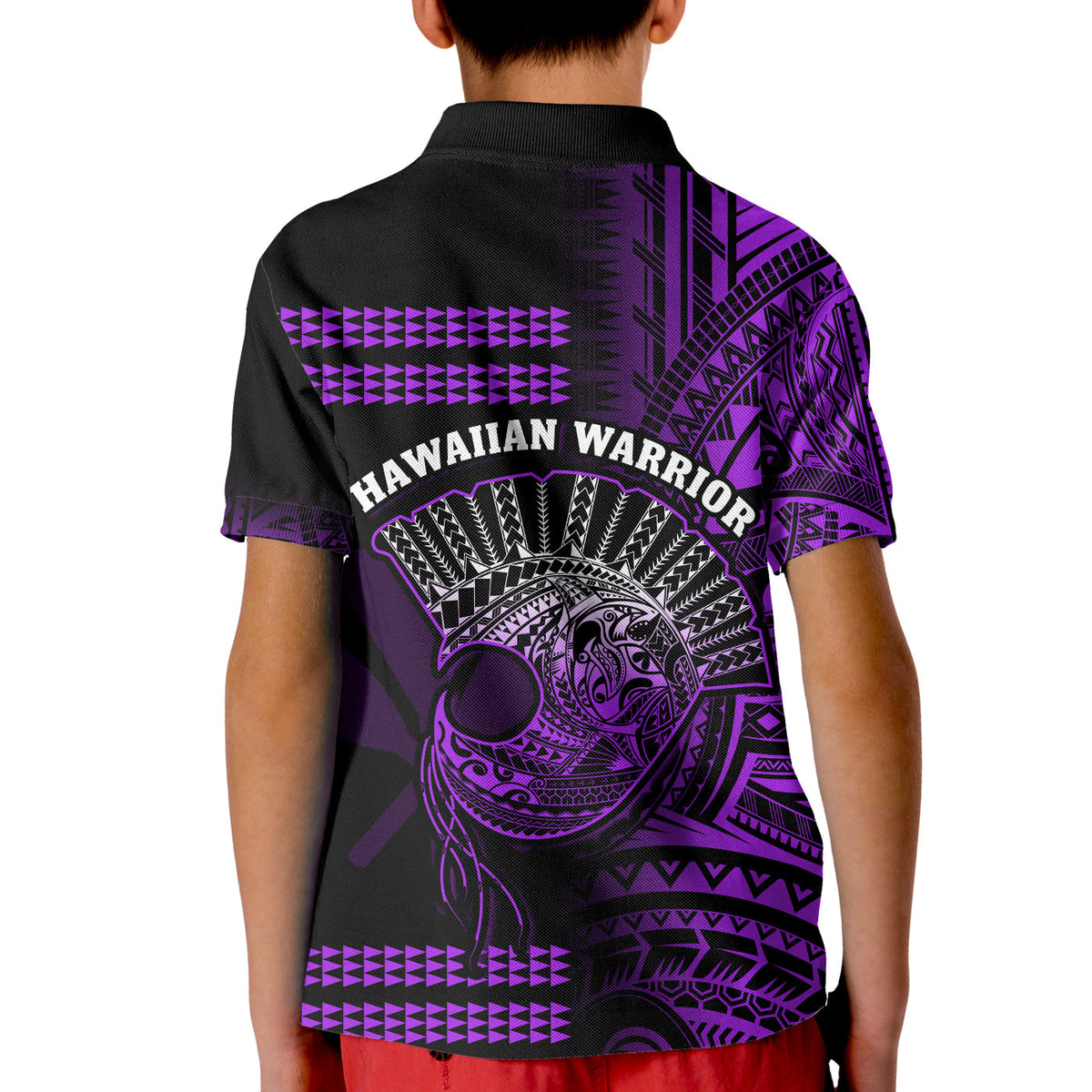 Hawaii Polo Shirt Kakau Warrior Helmet Gradient Purple Polynesian LT14 - Polynesian Pride