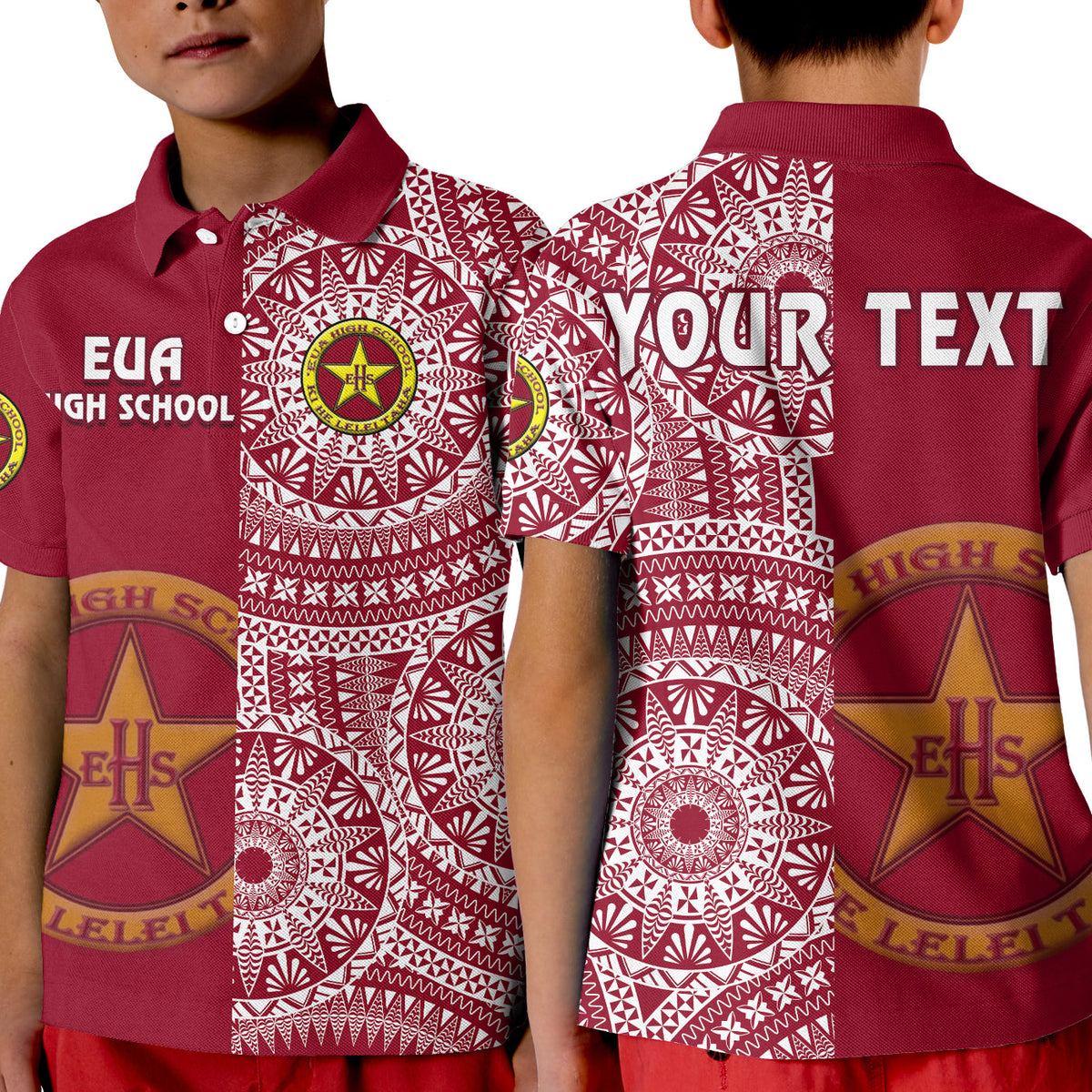 (Custom Personalised) Tonga Eua High School Polo Shirt KID Tongan Ngatu Pattern LT14 Kid Maroon - Polynesian Pride