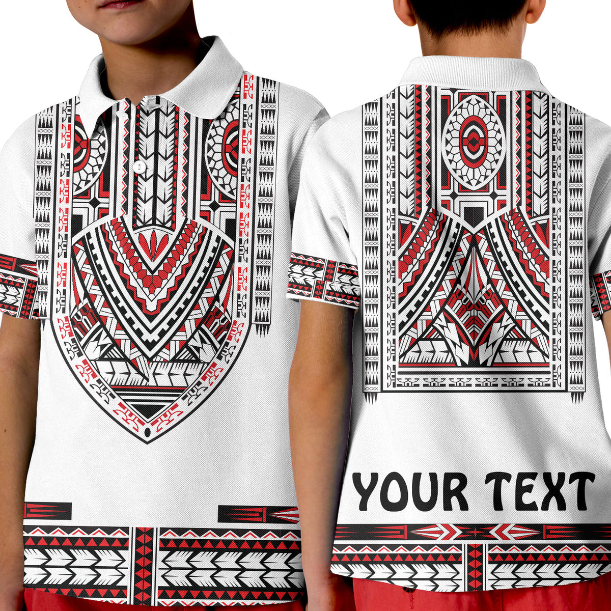 Custom Polynesian Polo Shirt Dashiki With Polynesian Tattoo Royal Version LT14 Kid White - Polynesian Pride