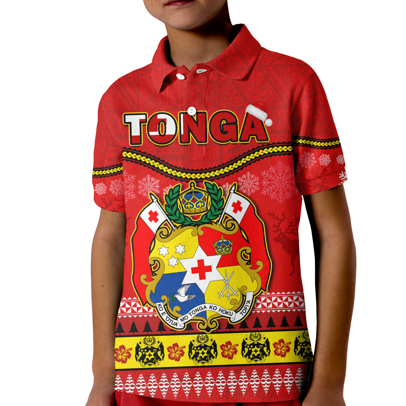 (Custom Personalised) Tonga Christmas Polo Shirt KID Tongan Ngatu Kilisimasi Fiefia LT14 Kid Red - Polynesian Pride