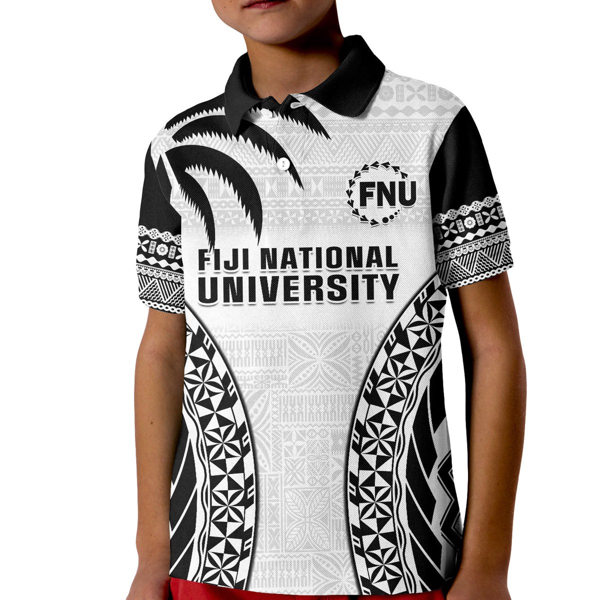 Fiji University Polo Shirt National Fijian Tapa Pattern White LT14 - Polynesian Pride
