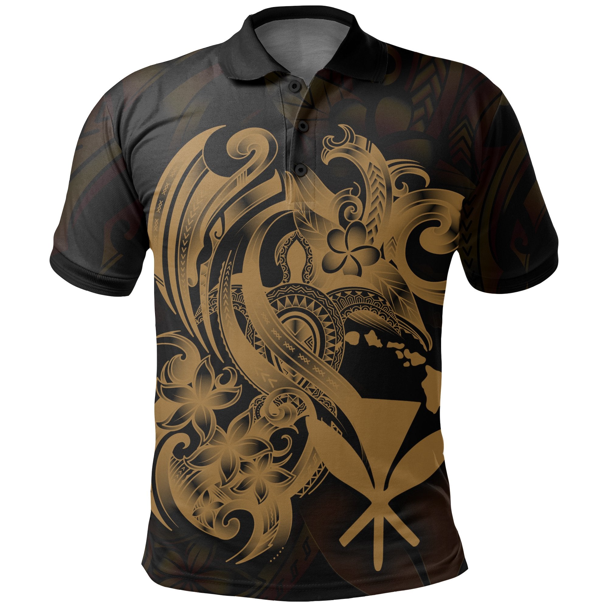 Hawaii All Over Polo Shirt Kanaka Maoli Gold Turtle Unisex Gold - Polynesian Pride