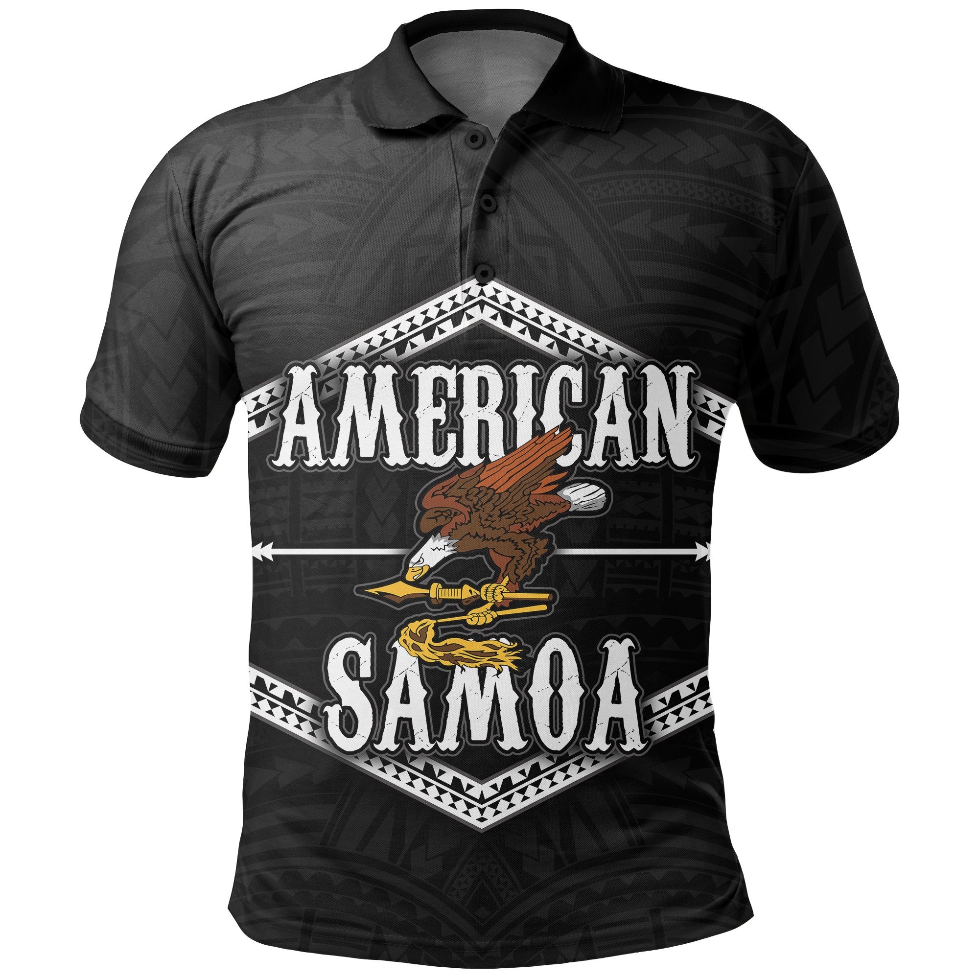 American Samoa All Over Polo Shirt American Samoa Eagle Black Unisex Black - Polynesian Pride