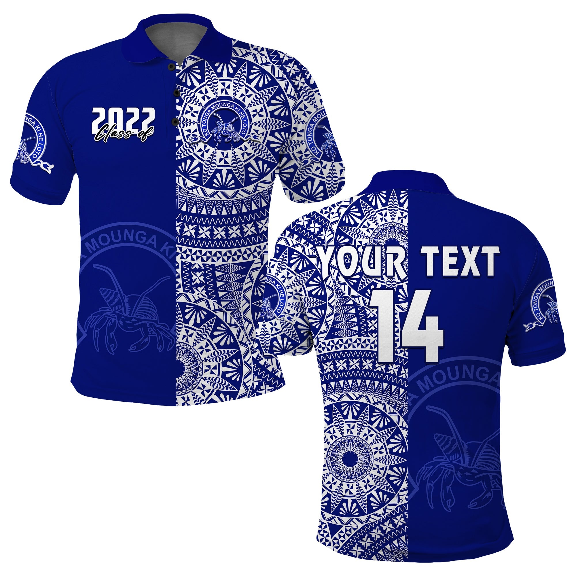 (Custom Text and Number) Queen Salote Tonga College Polo Shirt Class Of Year Tongan Ngatu Pattern LT14 Adult Blue - Polynesian Pride