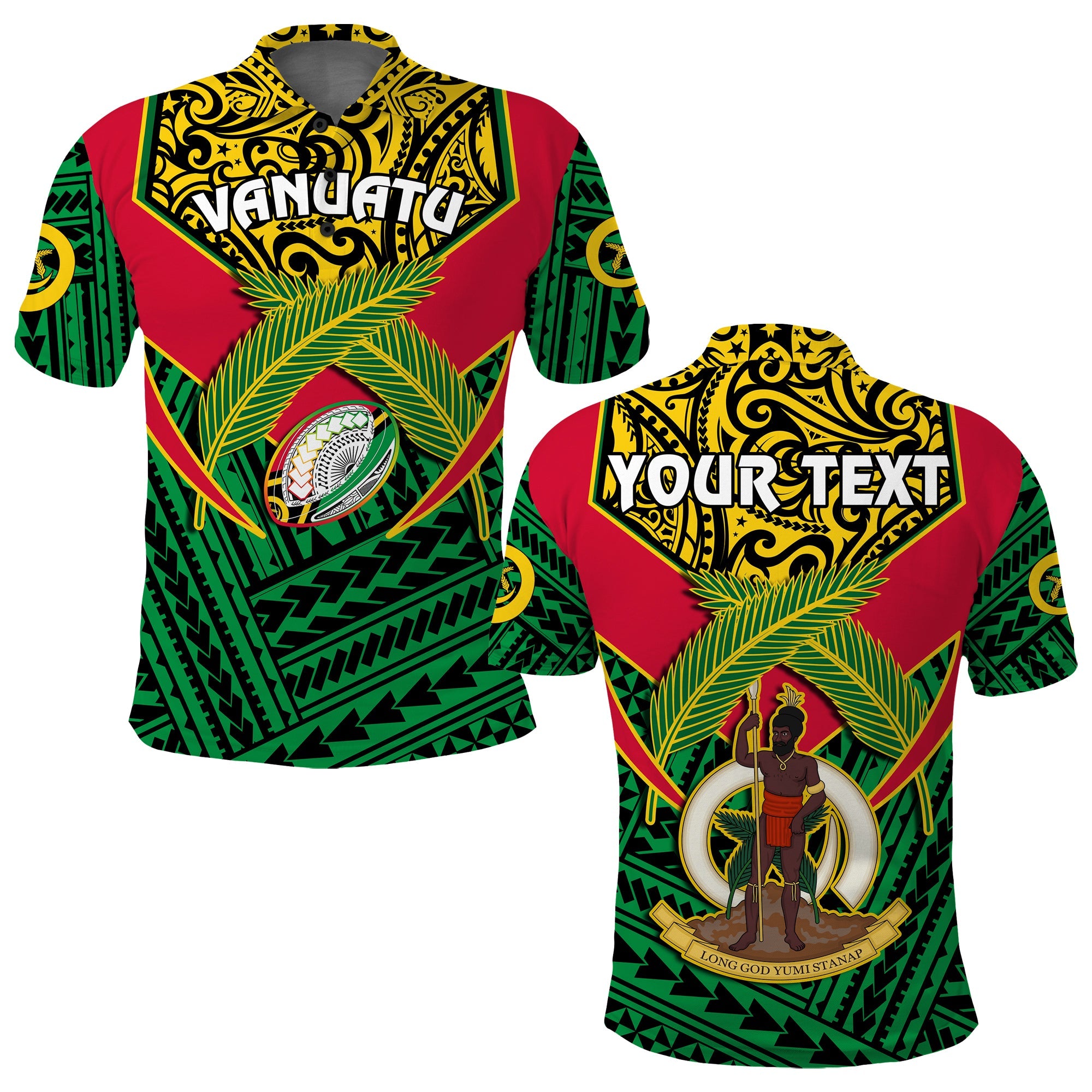 Custom Vanuatu Rugby Polo Shirt Coat Of Arms Polynesian Pattern LT14 Green - Polynesian Pride