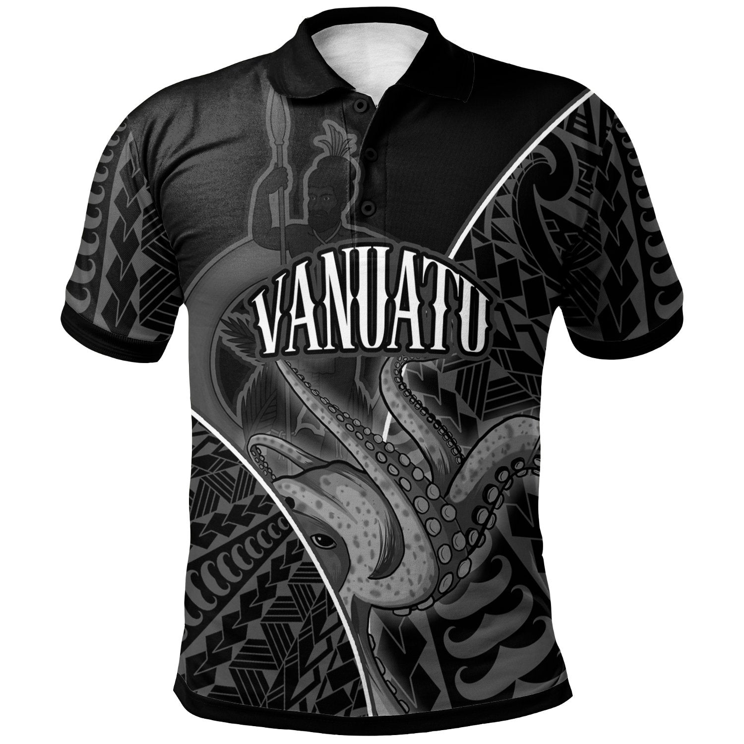 Vanuatu Polo Shirt Octopus Style White Color Unisex White - Polynesian Pride