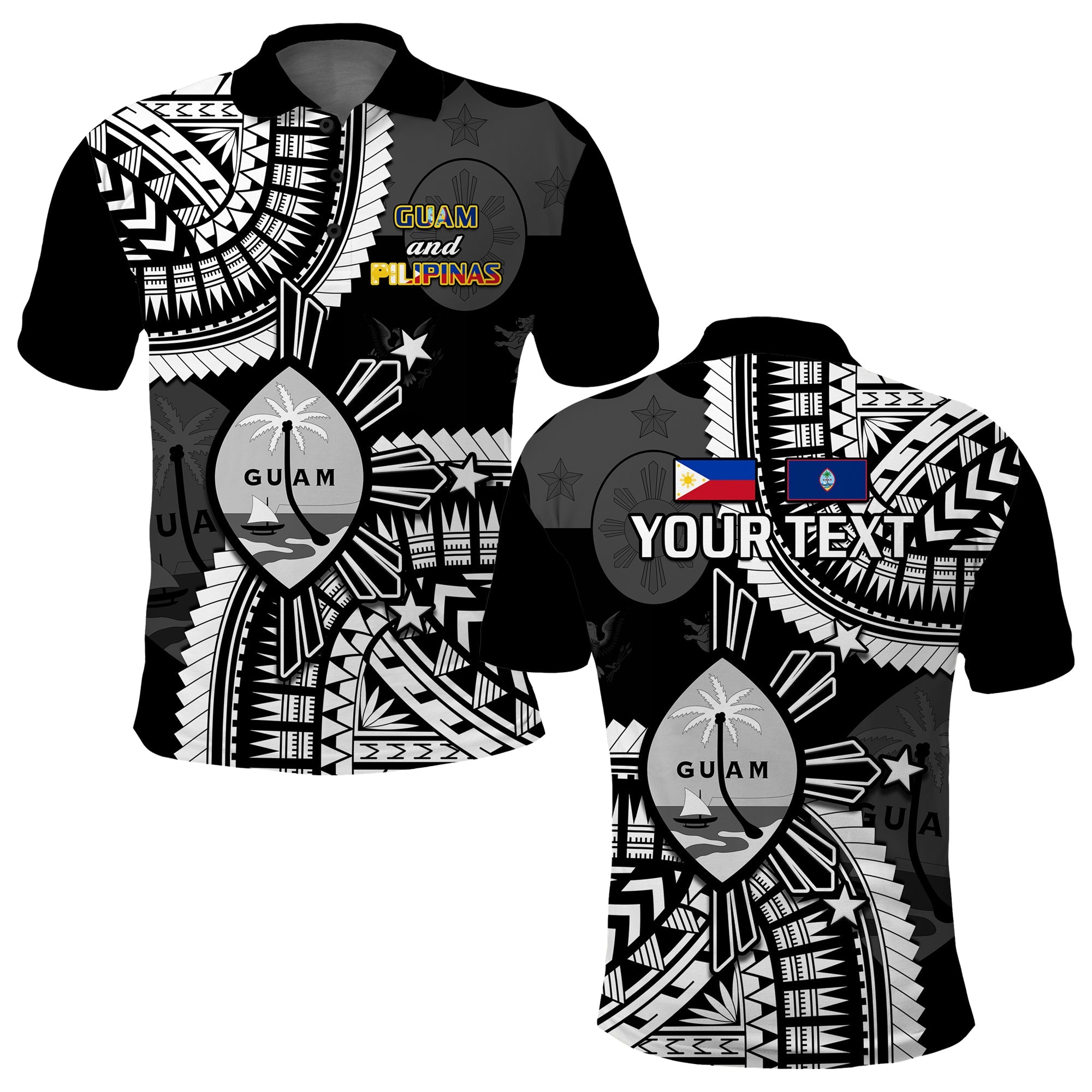 Custom Guam Philippines Polo Shirt Guaman Filipinas Together Black LT14 Black - Polynesian Pride