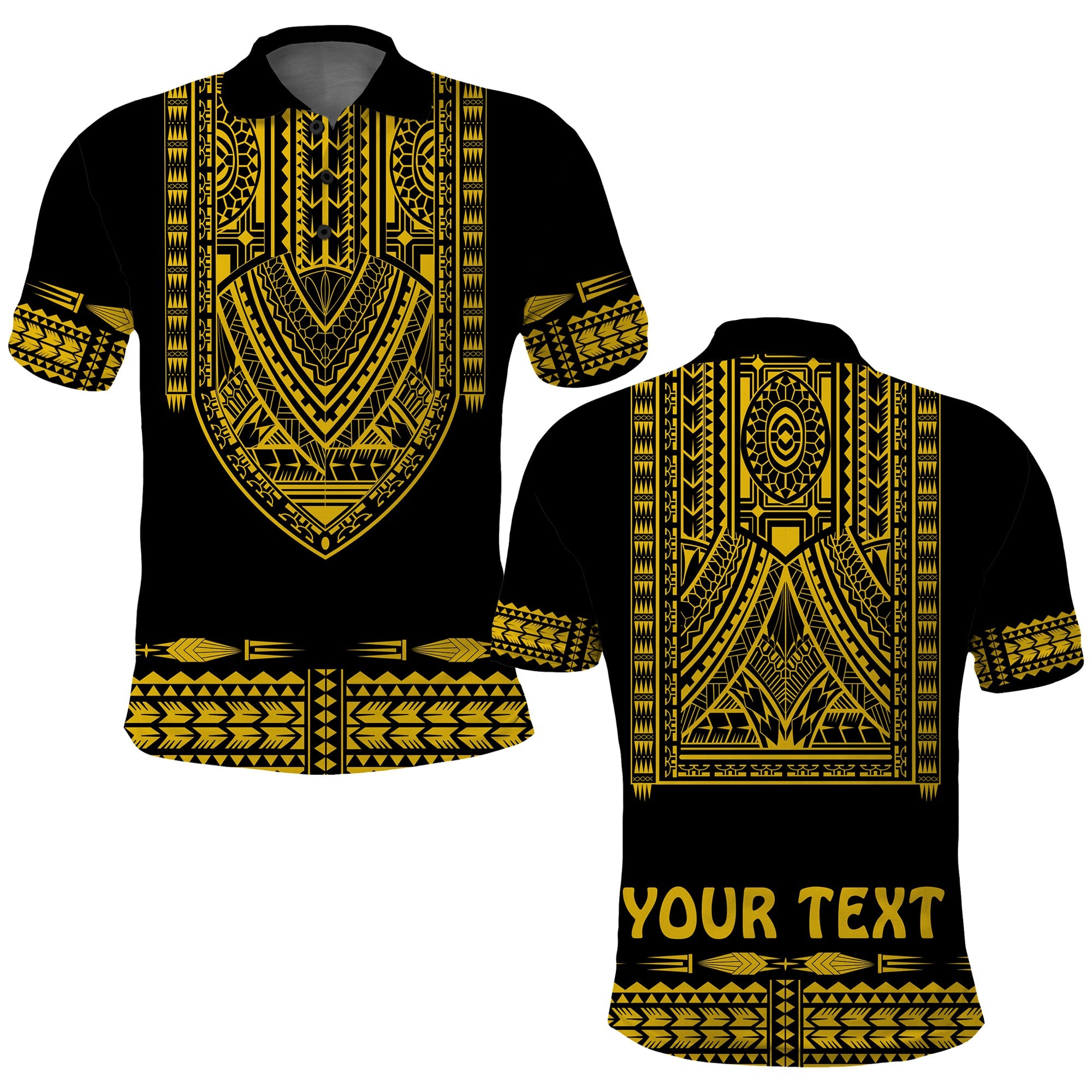 Custom Polynesian Polo Shirt Dashiki With Polynesian Tattoo Royal Golden Version LT14 Adult Black - Polynesian Pride