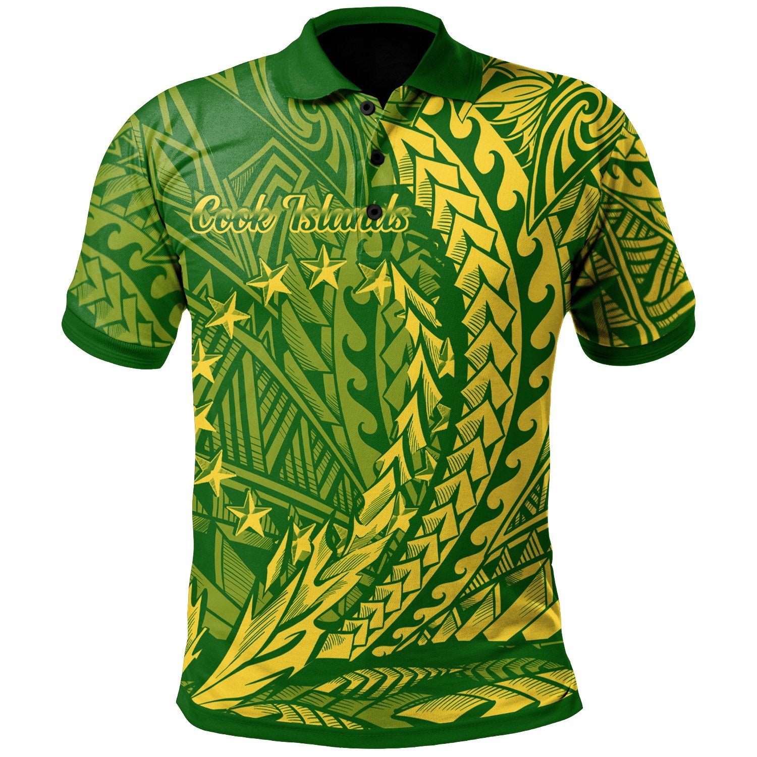 Cook Islands Polo Shirt Wings Style Unisex Green - Polynesian Pride