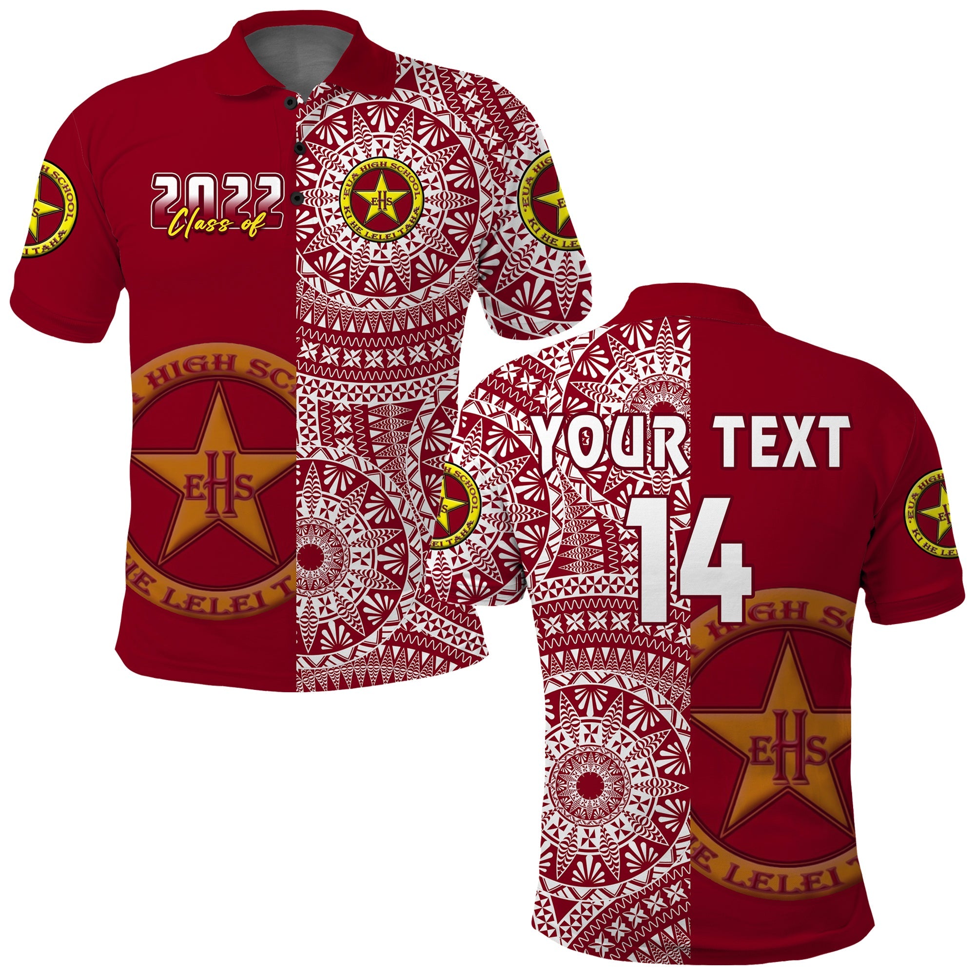 (Custom Text and Number) Tonga Eua High School Polo Shirt Class Of Year Tongan Ngatu Pattern LT14 Adult Maroon - Polynesian Pride