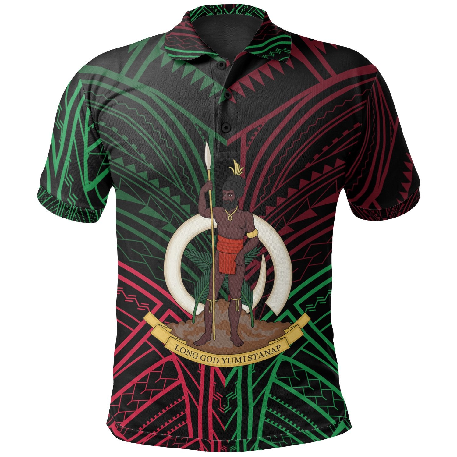 Vanuatu Polo Shirt Vanuatuan Seal Flag Color Tribal Patterns Unisex Black - Polynesian Pride