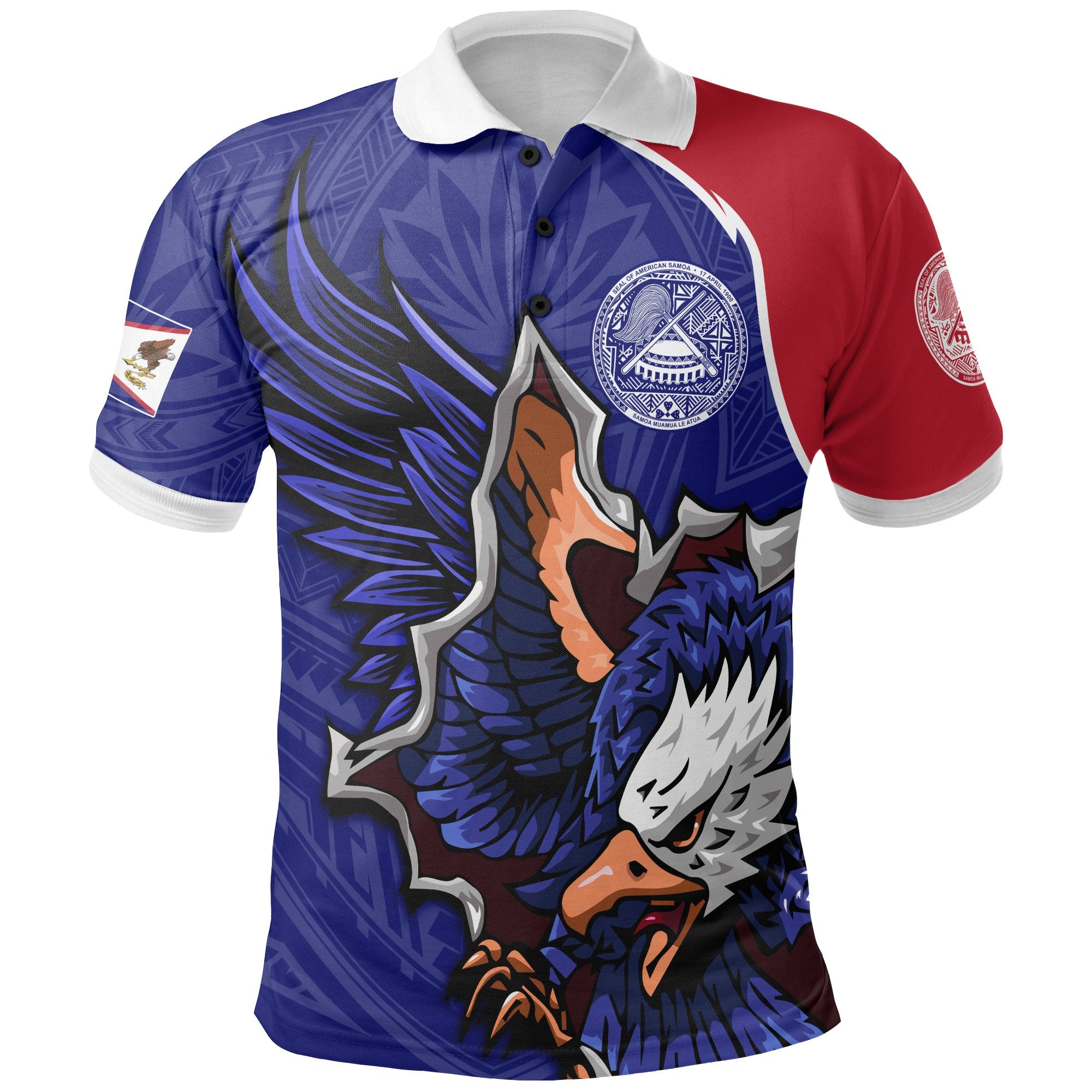 American Samoa Polo Shirt Eagle Style Polynesian Patterns Unisex Blue - Polynesian Pride