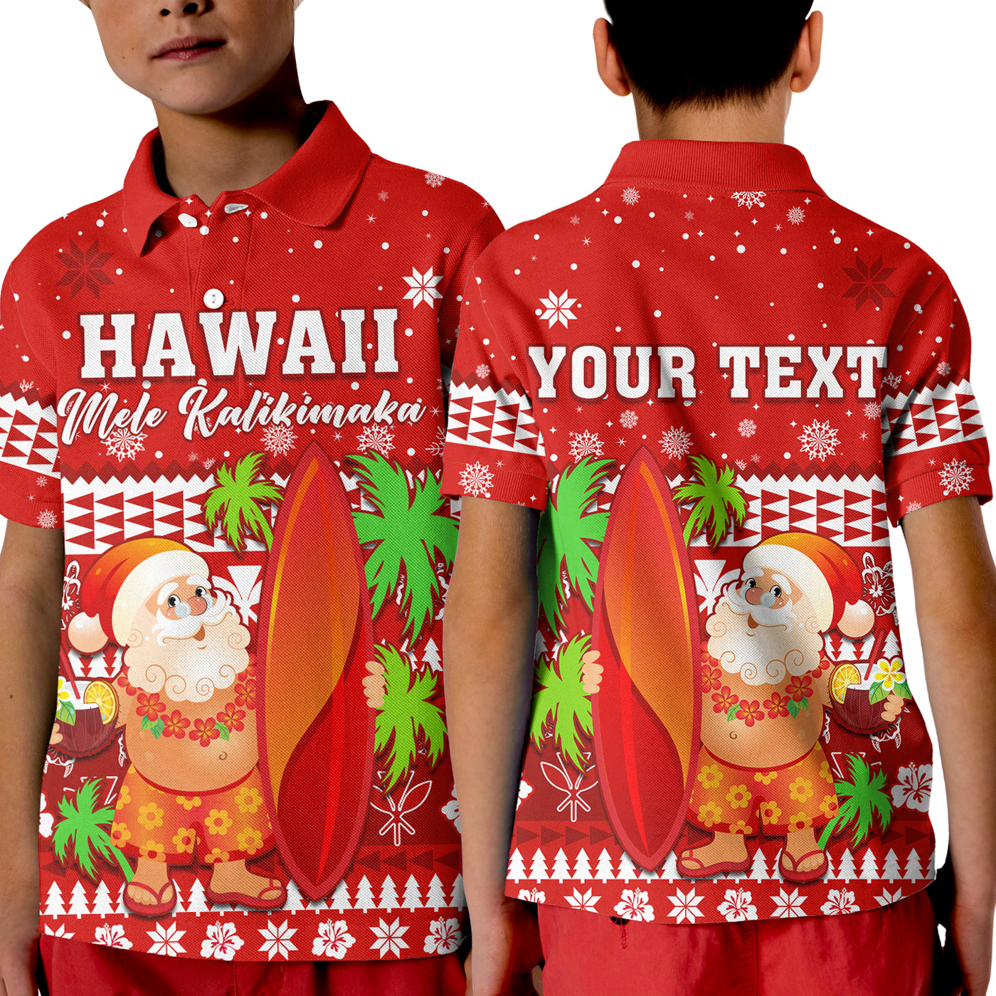 (Custom Personalised) Mele Kalikimaka Polo Shirt KID Santa Claus Hawaii Christmas LT13 Unisex Red - Polynesian Pride