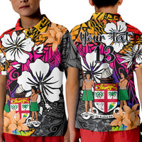 (Custom Text and Number) Fiji Tie Dye Polo Shirt KID Polynesian Tribal Creative Tropical Flowers LT13 Kid Red - Polynesian Pride