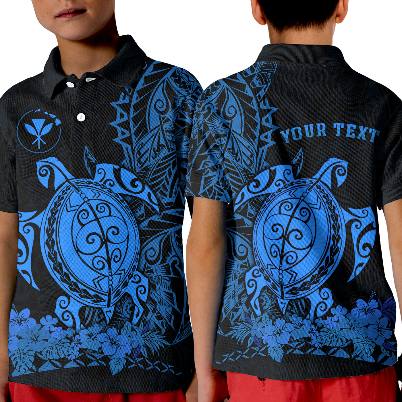 (Custom Personalised) Hawaii Polynesian Polo Shirt KID Blue Sea Turtles Hawaiian LT13 Unisex Blue - Polynesian Pride