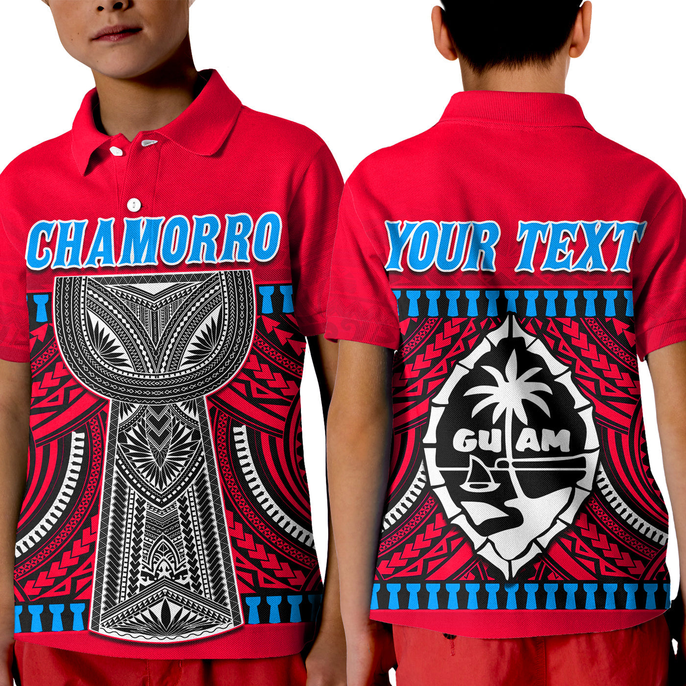 (Custom Personalised) Guam Chamorro Polo Shirt KID Latte Stone Red Polynesian Haligi LT13 Kid Red - Polynesian Pride