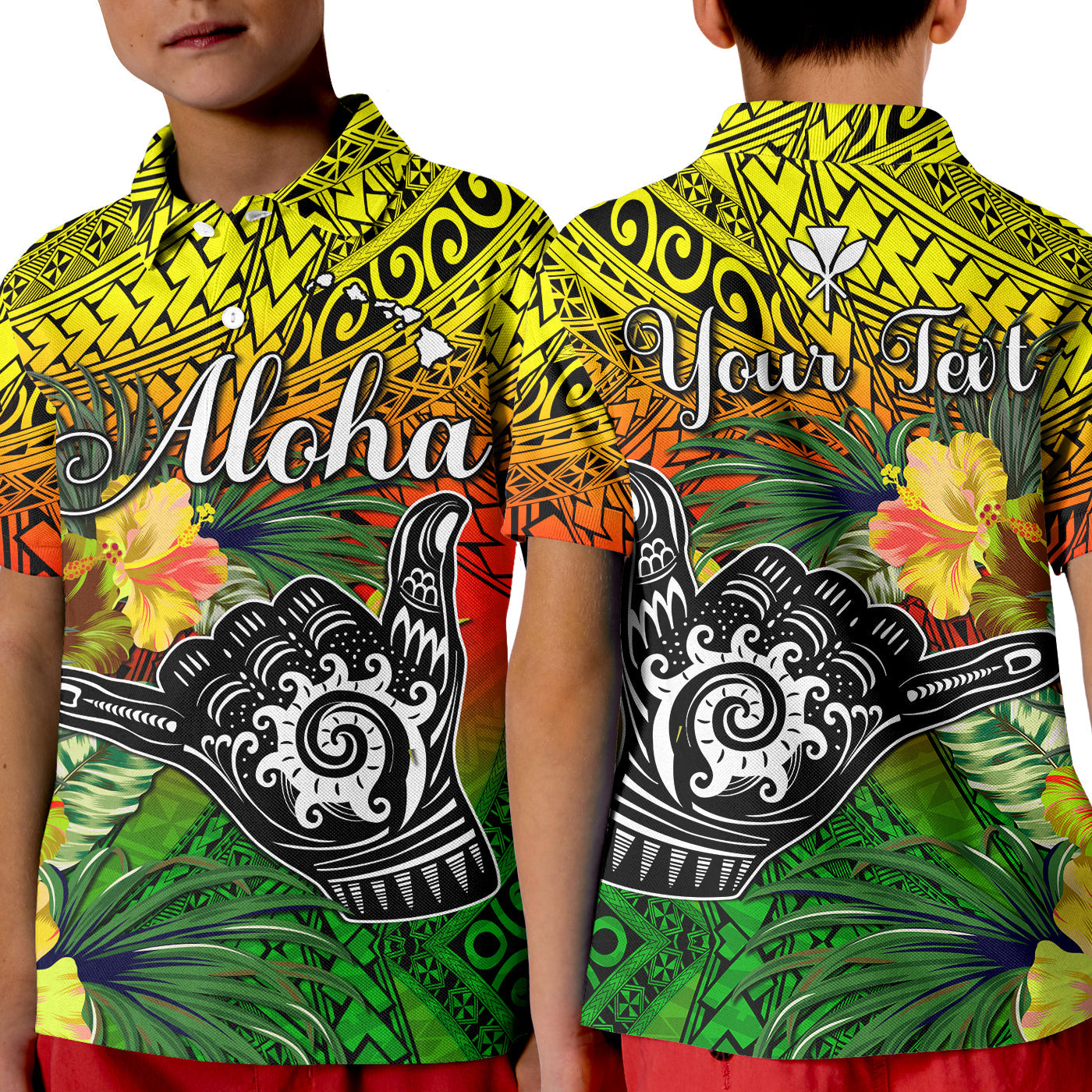 (Custom Personalised) The Shaka Hawaii Polo Shirt KID Tropical Flowers Reggae Version LT13 Kid Reggae - Polynesian Pride