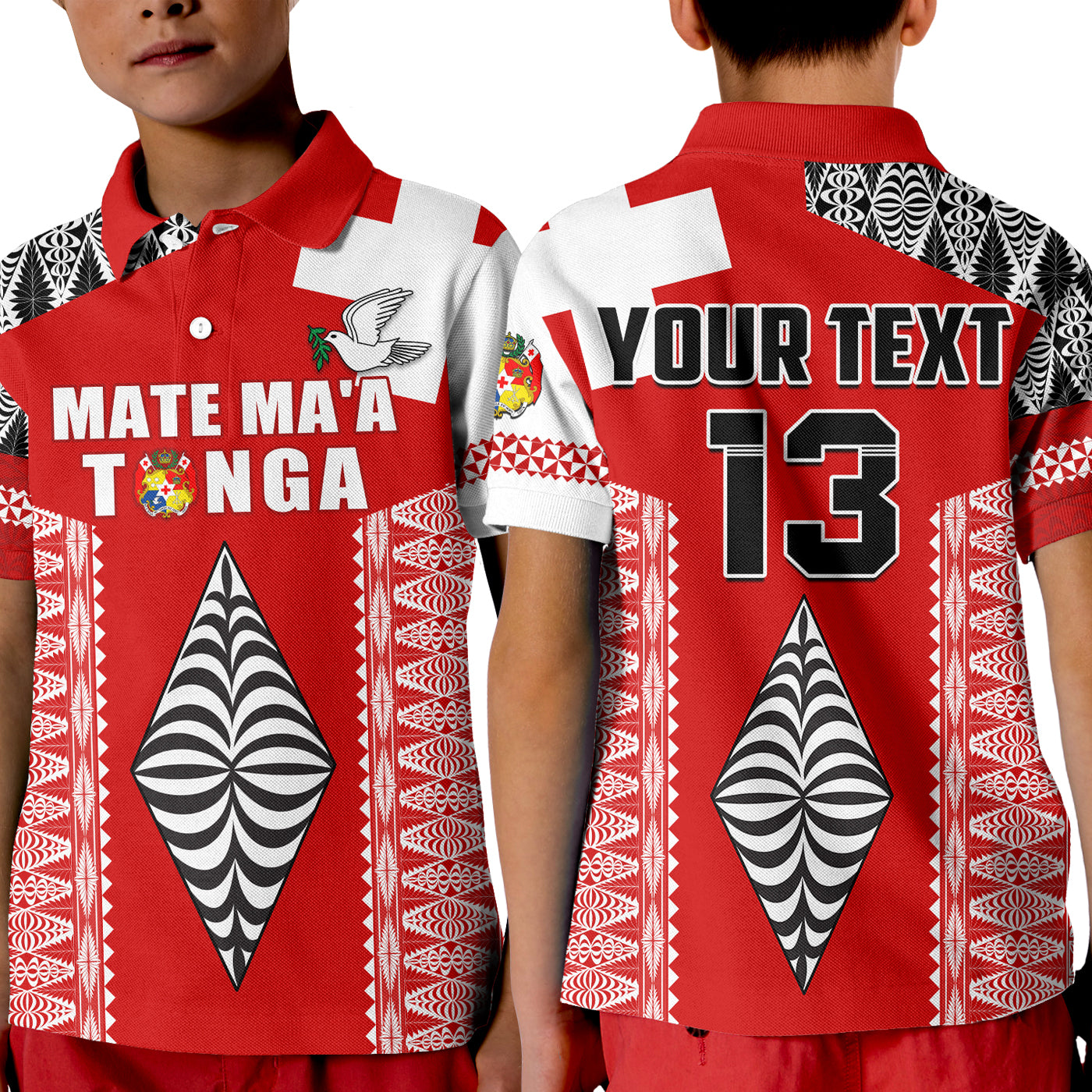 (Custom Text and Number) Tonga Rugby Polo Shirt KID Kupesi Ngatu Mate Maa Tonga LT13 Kid Red - Polynesian Pride