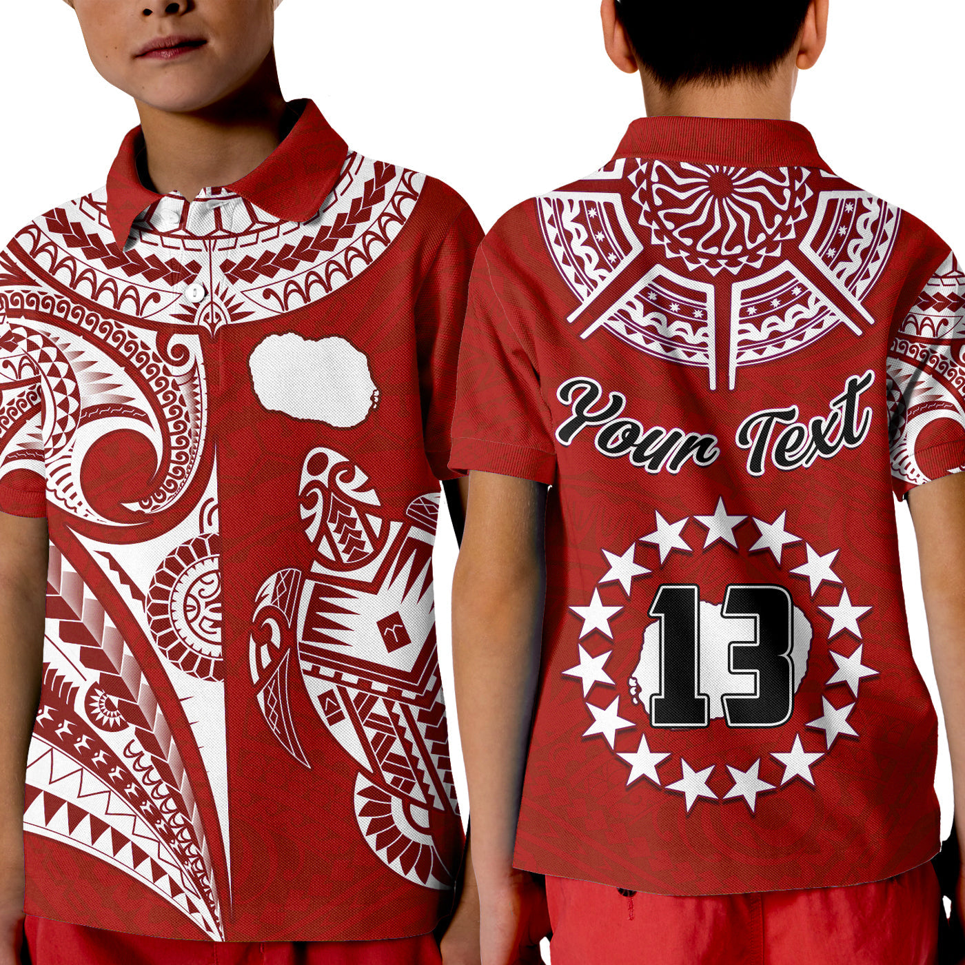 (Custom Text and Number) Rarotonga Cook Islands Polo Shirt KID Turtle and Map Style Red LT13 Kid Red - Polynesian Pride