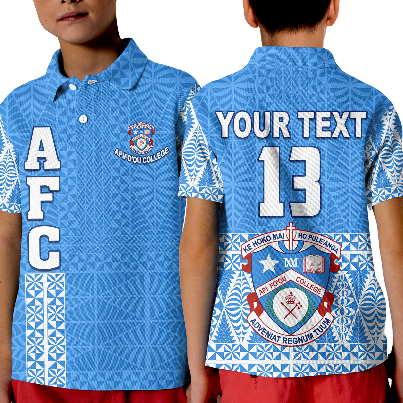 (Custom Personalised) Apifo'ou College Polo Shirt KID Tongan Pattern AFC Lovers LT13 Unisex Blue - Polynesian Pride