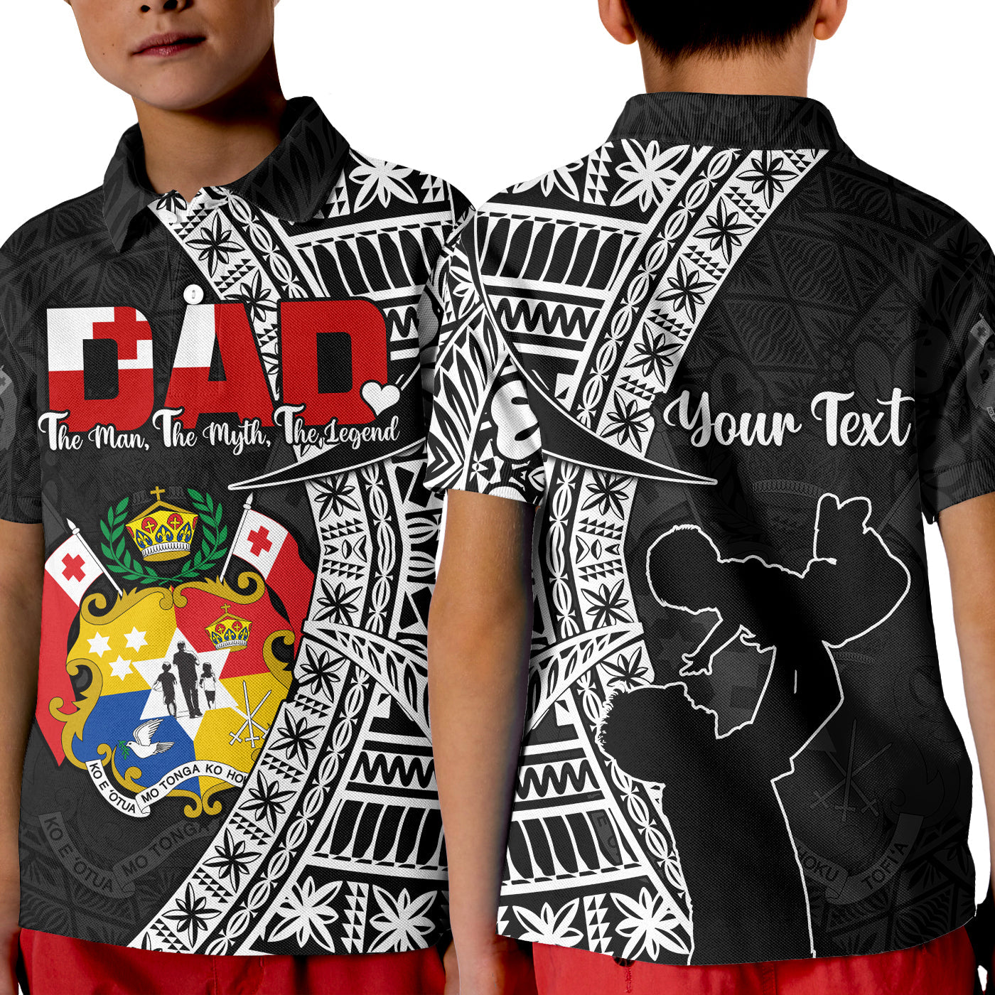 (Custom Personalised) Tonga Polo Shirt KID Happy Tongan Fathers Day LT13 Kid Black - Polynesian Pride