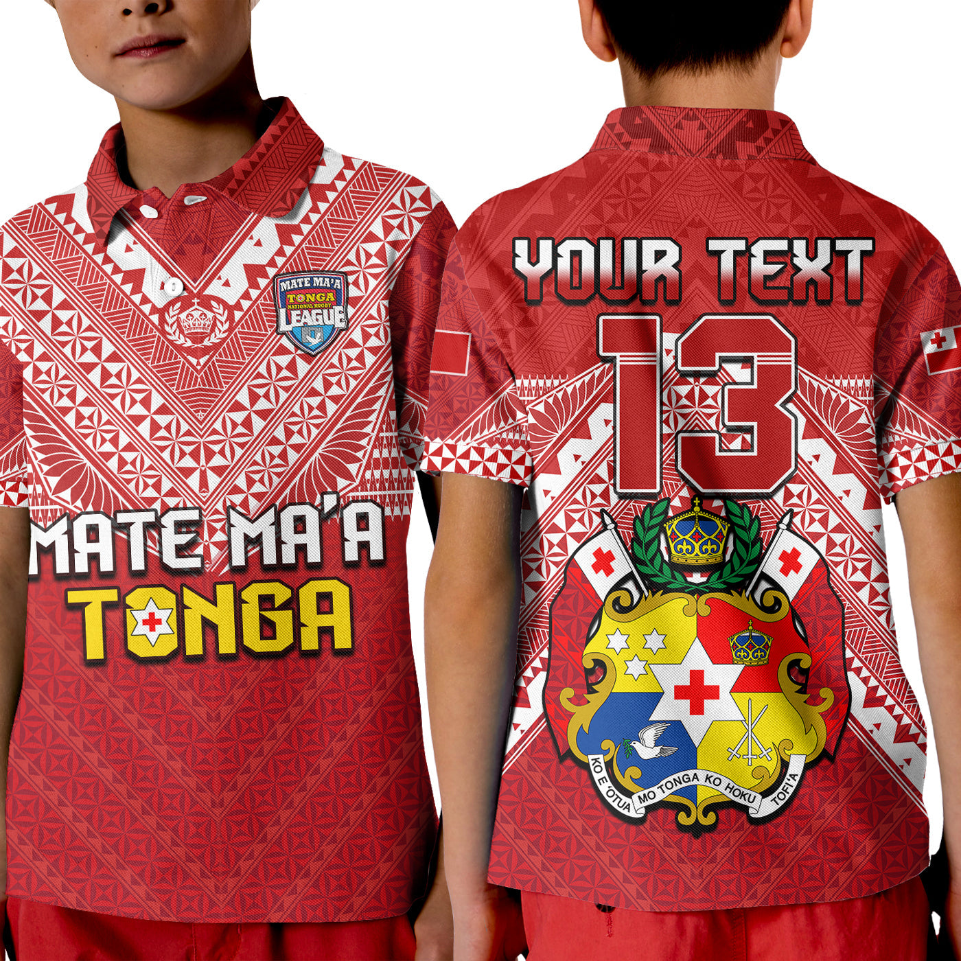 (Custom Text and Number) Tonga Rugby MMT Polo Shirt KID Ngatu Mate Maa Tonga Special LT13 Kid Red - Polynesian Pride