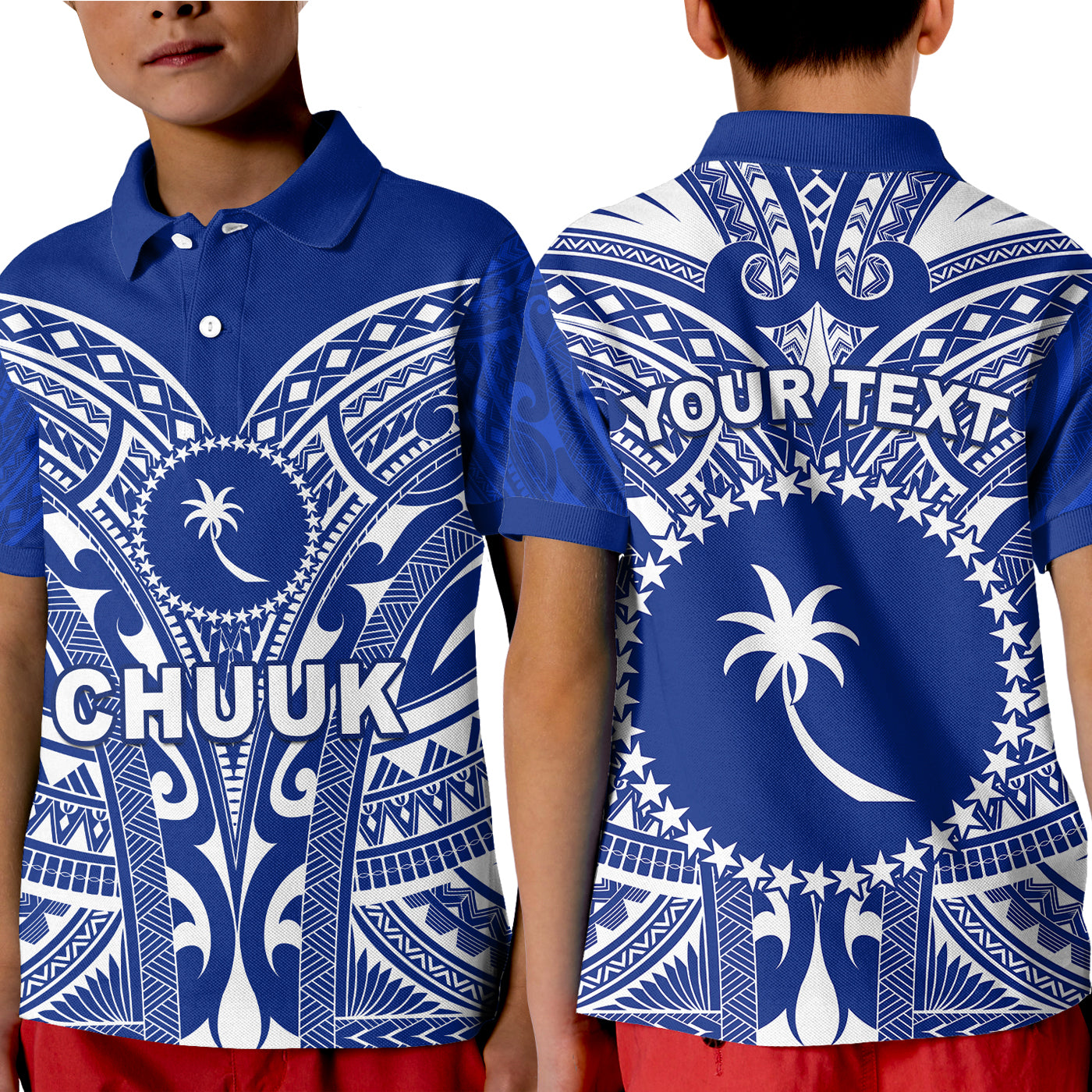 (Custom Personalised) Chuuk Polo Shirt KID Micronesia Simple Pattern LT13 Unisex Blue - Polynesian Pride